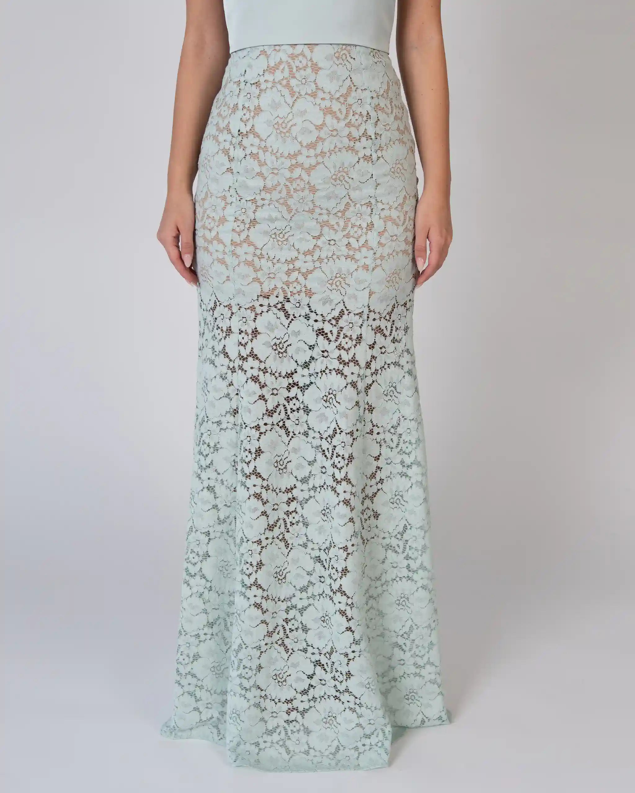 Wunderschönes Abendkleid mit Spitzen Fit and Flare Rock und Satin Top - Detailansicht Rock