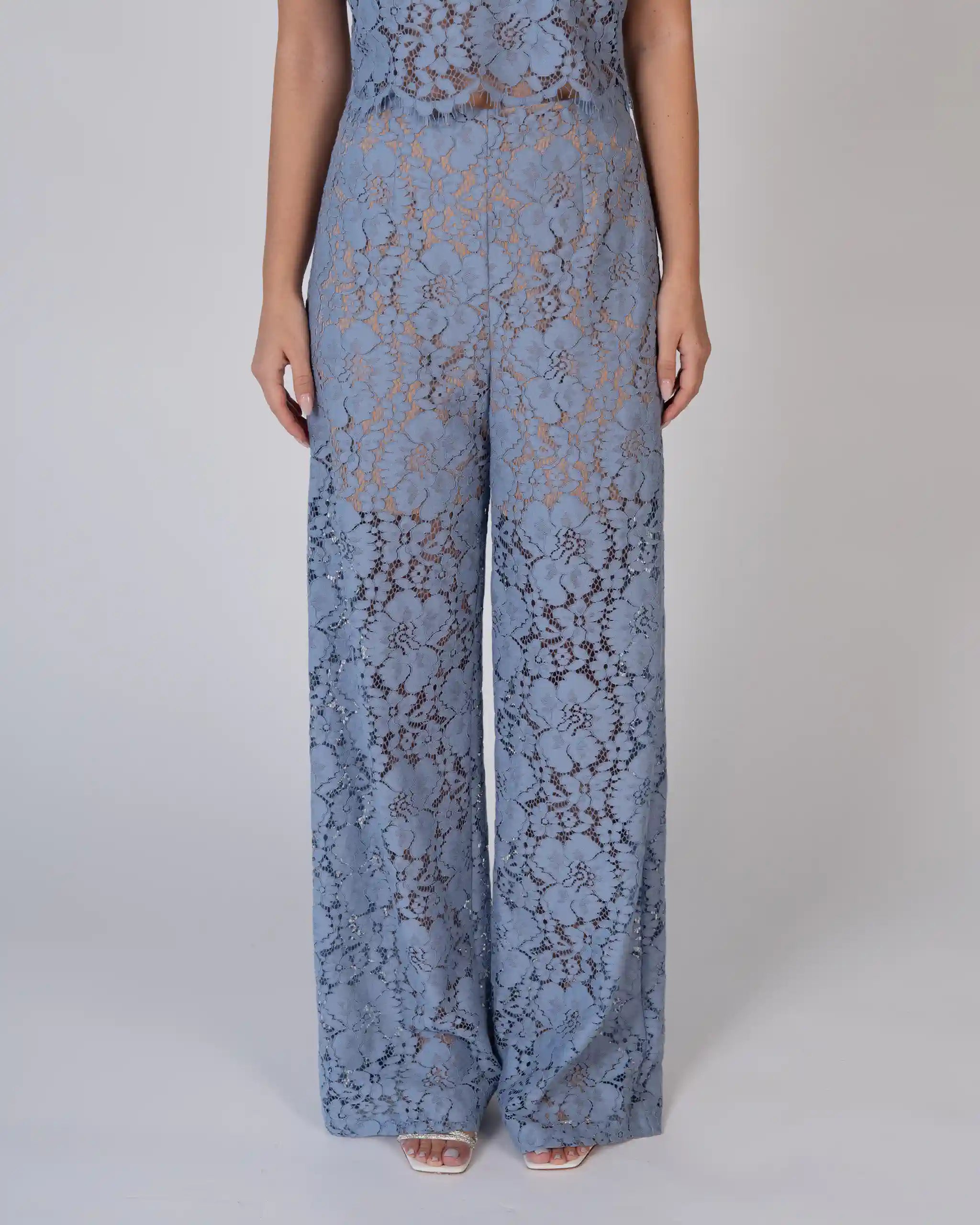 Abendkleid Zweiteiler mit Spitzenhose und Crop Top - Detailansicht Hose