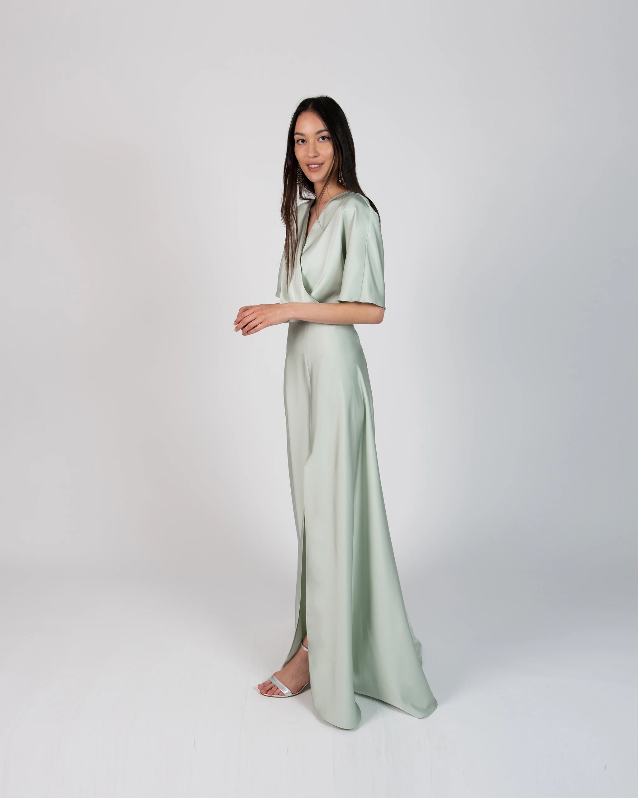 Abendkleid Zweiteiler im Satinlook in mintgrün - Ansicht vorne