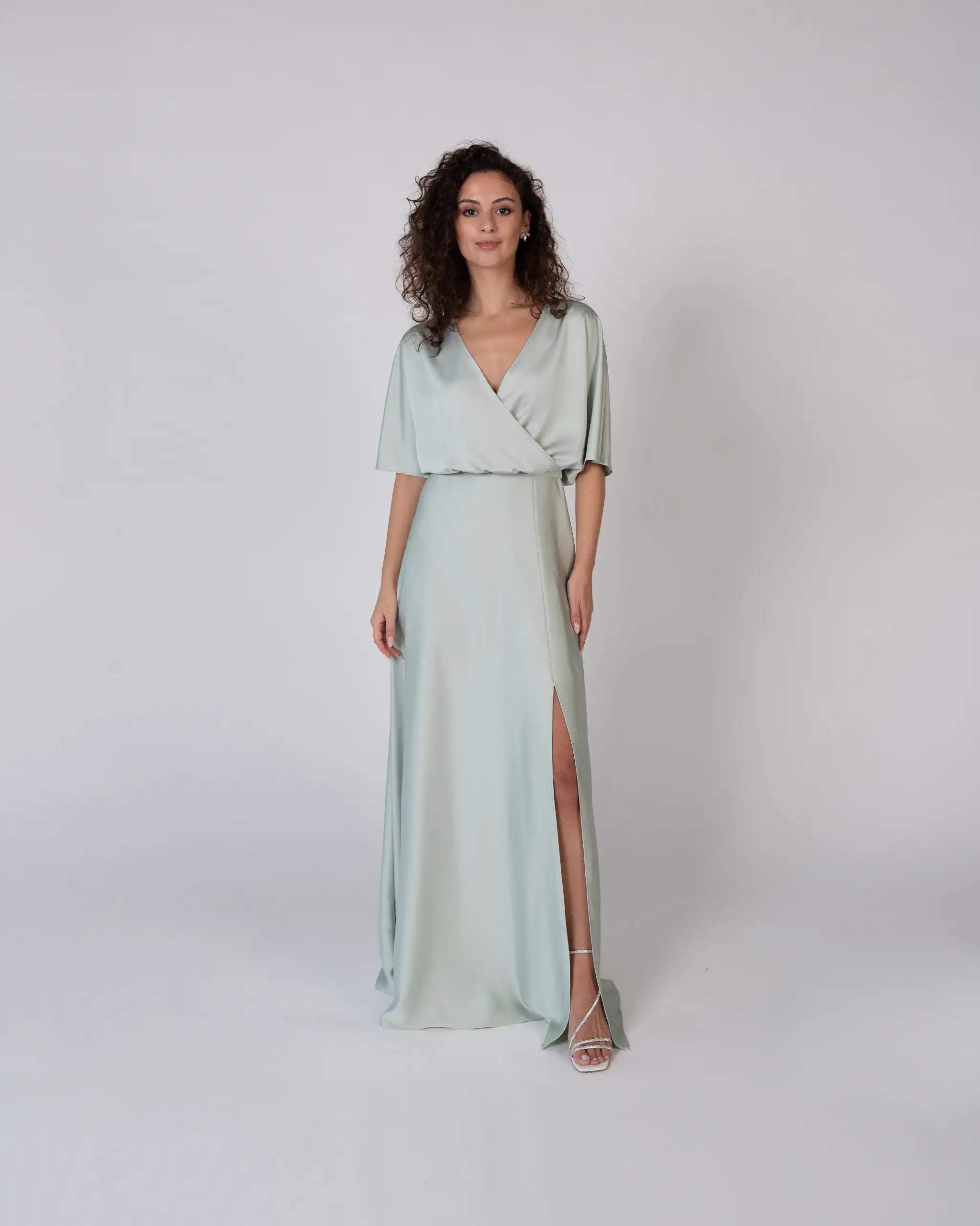 Abendkleid Zweiteiler im Satinlook in mintgrün - Ansicht vorne