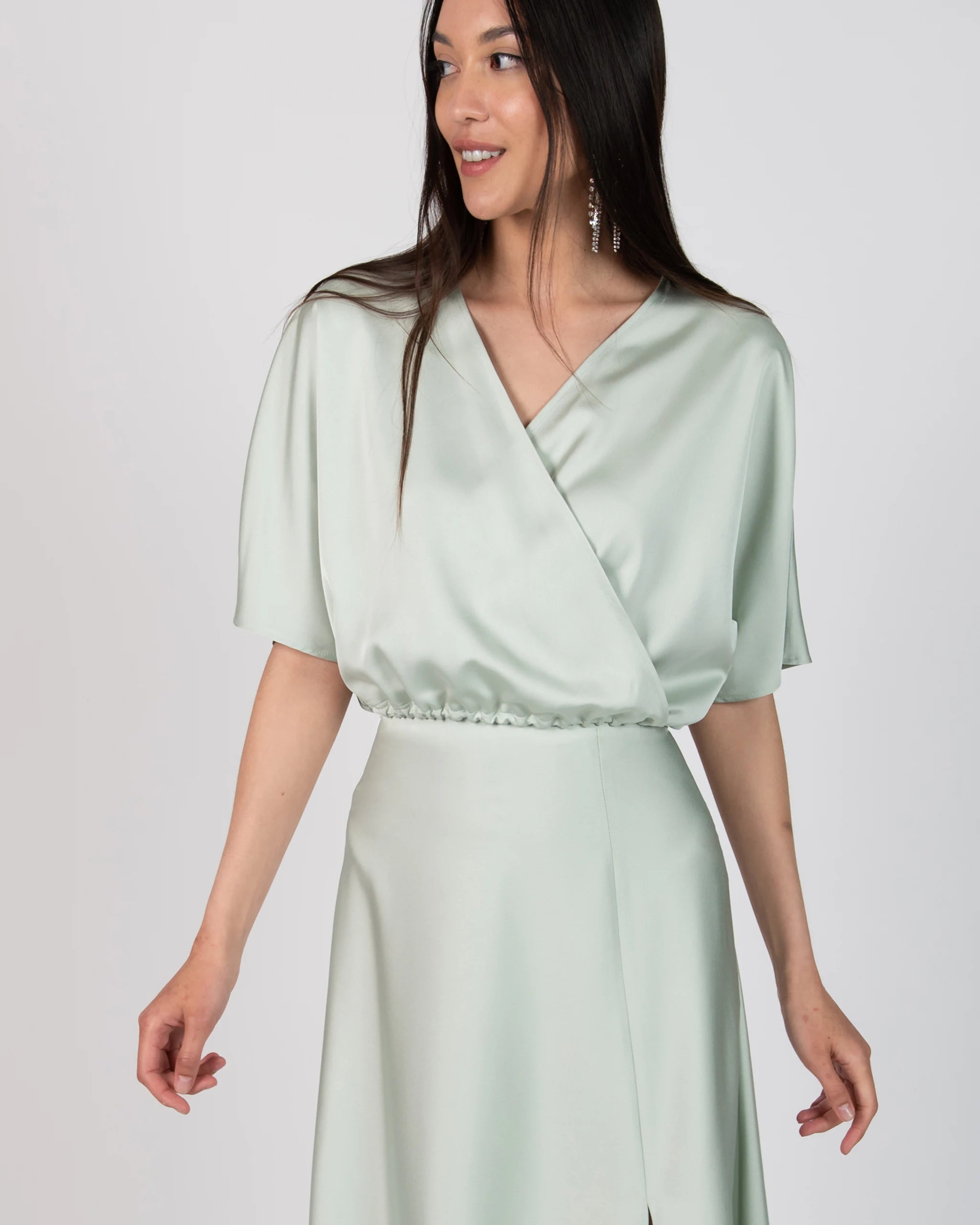 Abendkleid Zweiteiler im Satinlook in mintgrün - Detailansicht