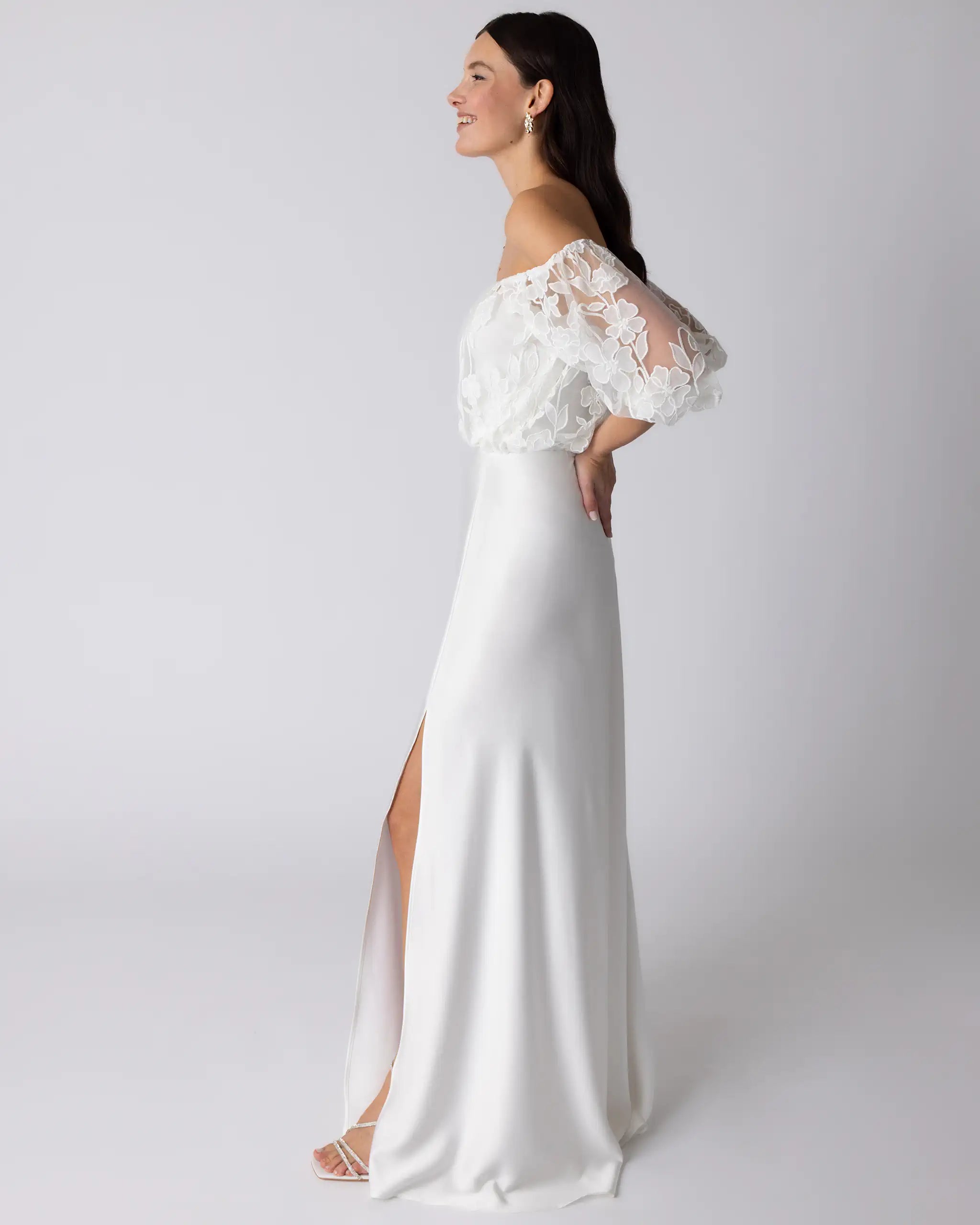Off-Shoulder Boho Braut Top Ansicht Seite
