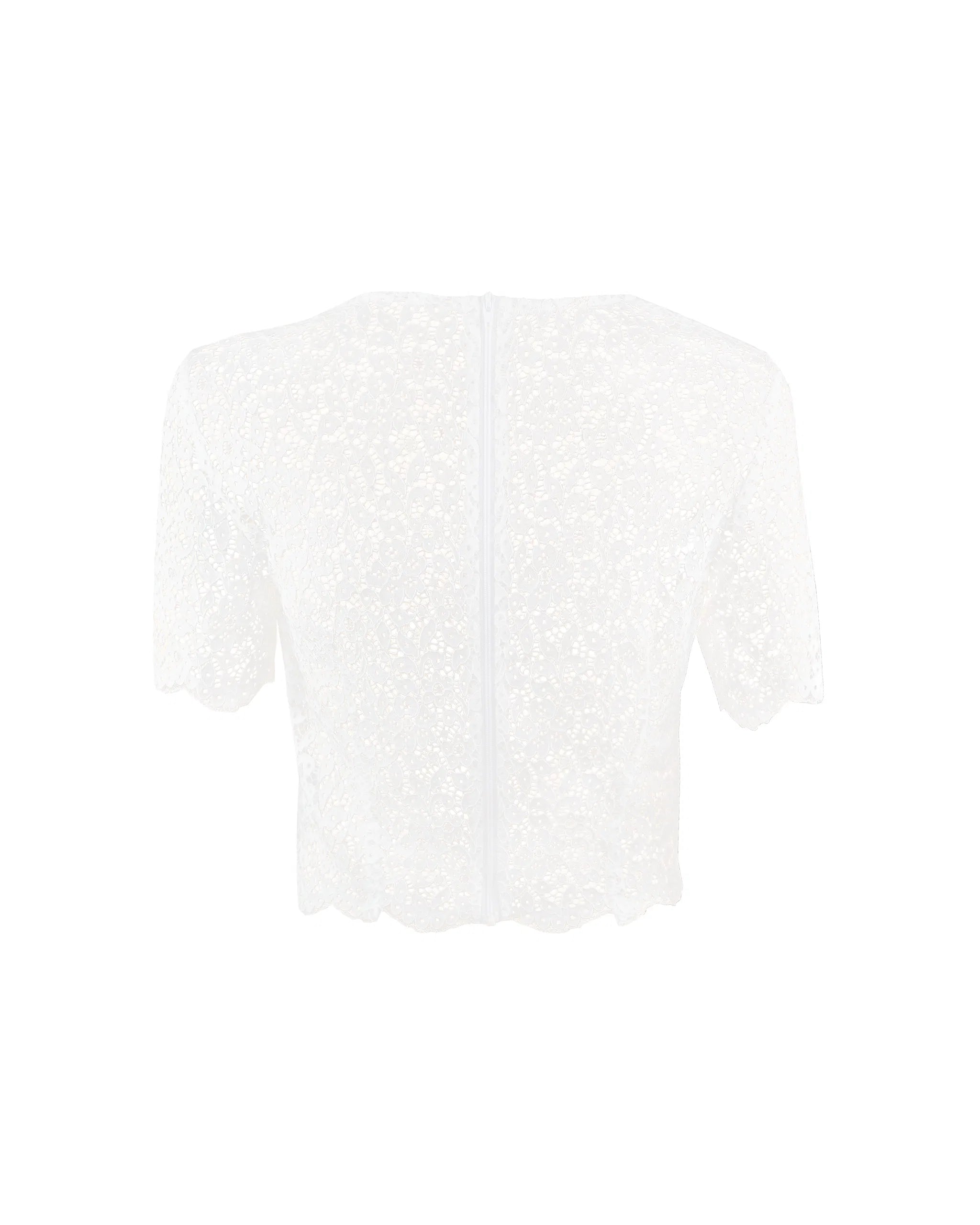 Kurzarm Braut Crop Top aus floraler Spitze Freisteller hinten