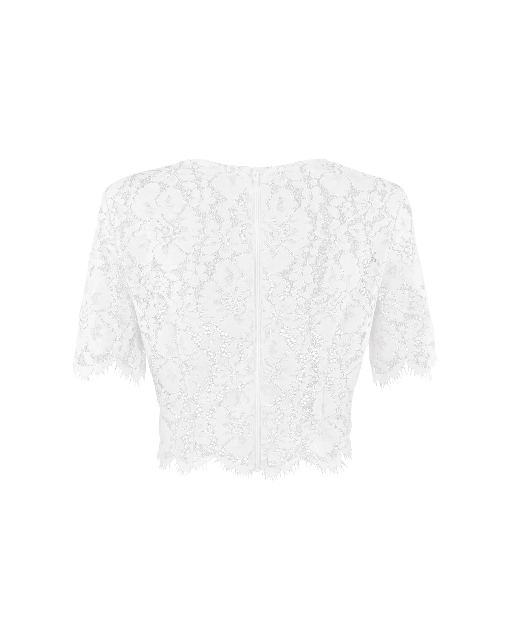 Braut Crop Top aus Vintage Spitze Freisteller hinten