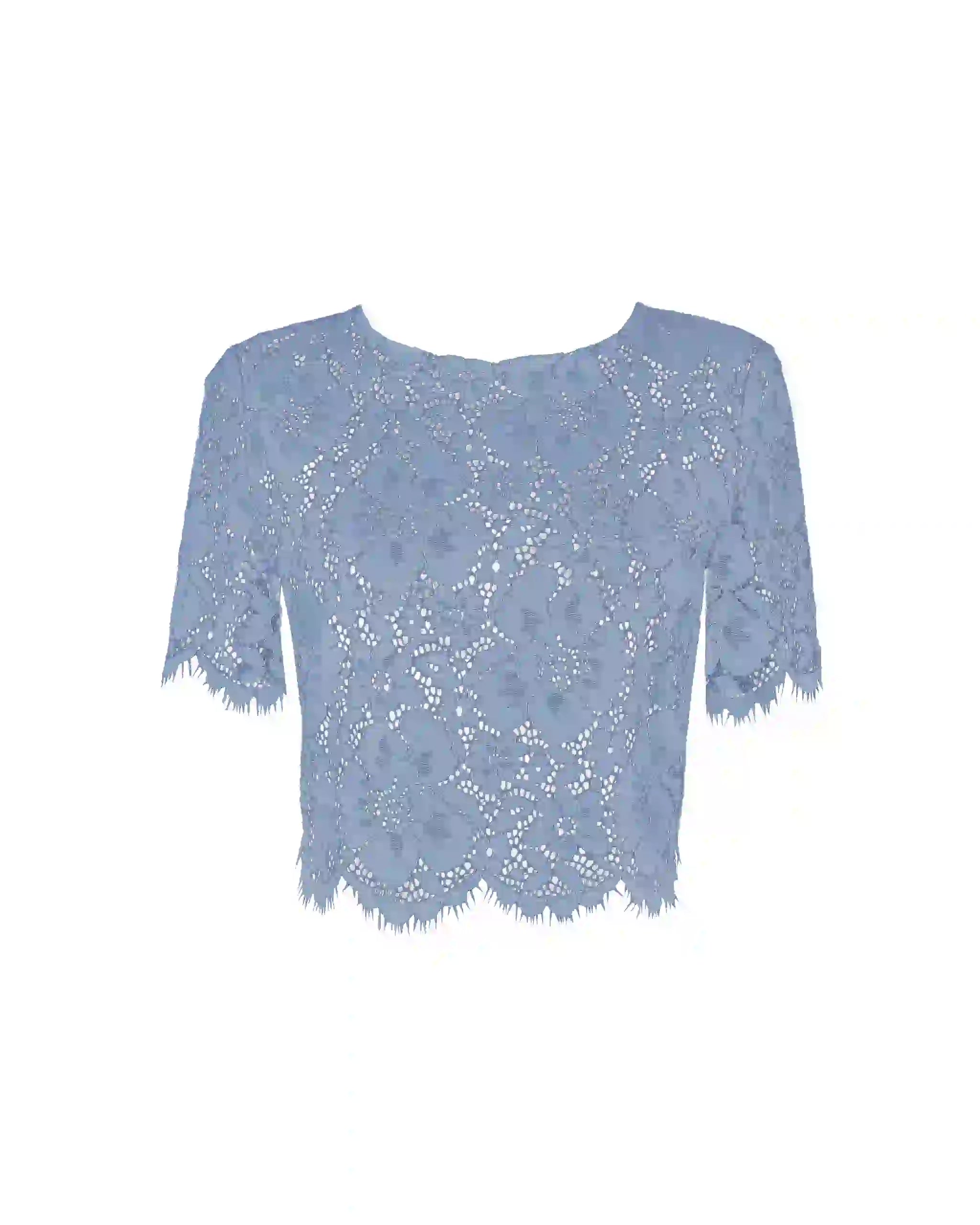 Kurzarm Crop Top aus Vintage Spitze in something blue Freisteller vorne