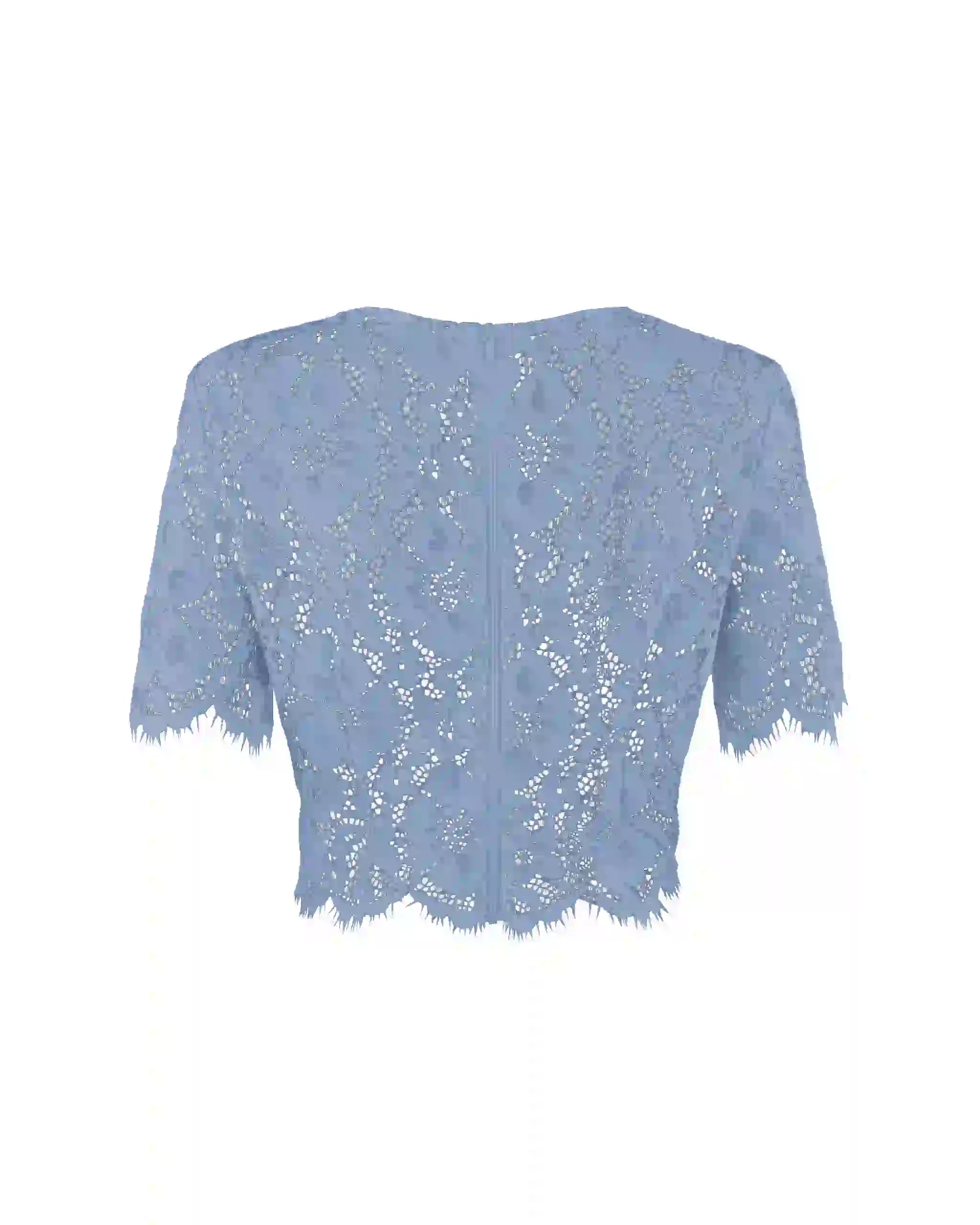 Kurzarm Crop Top aus Vintage Spitze in something blue Freisteller hinten