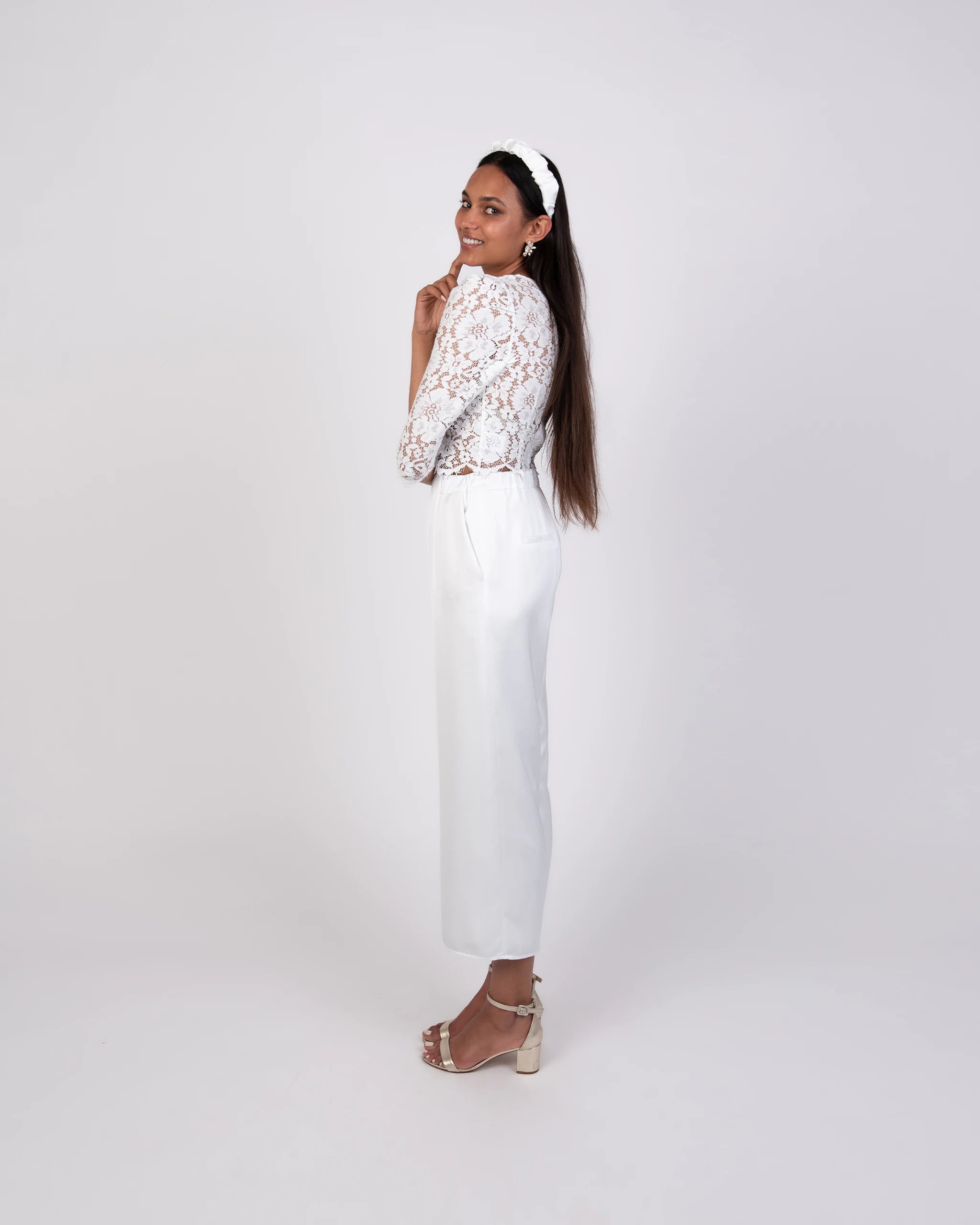 Brautjumpsuit mit Crop Top aus Vintage Spitze - Ansicht Seite