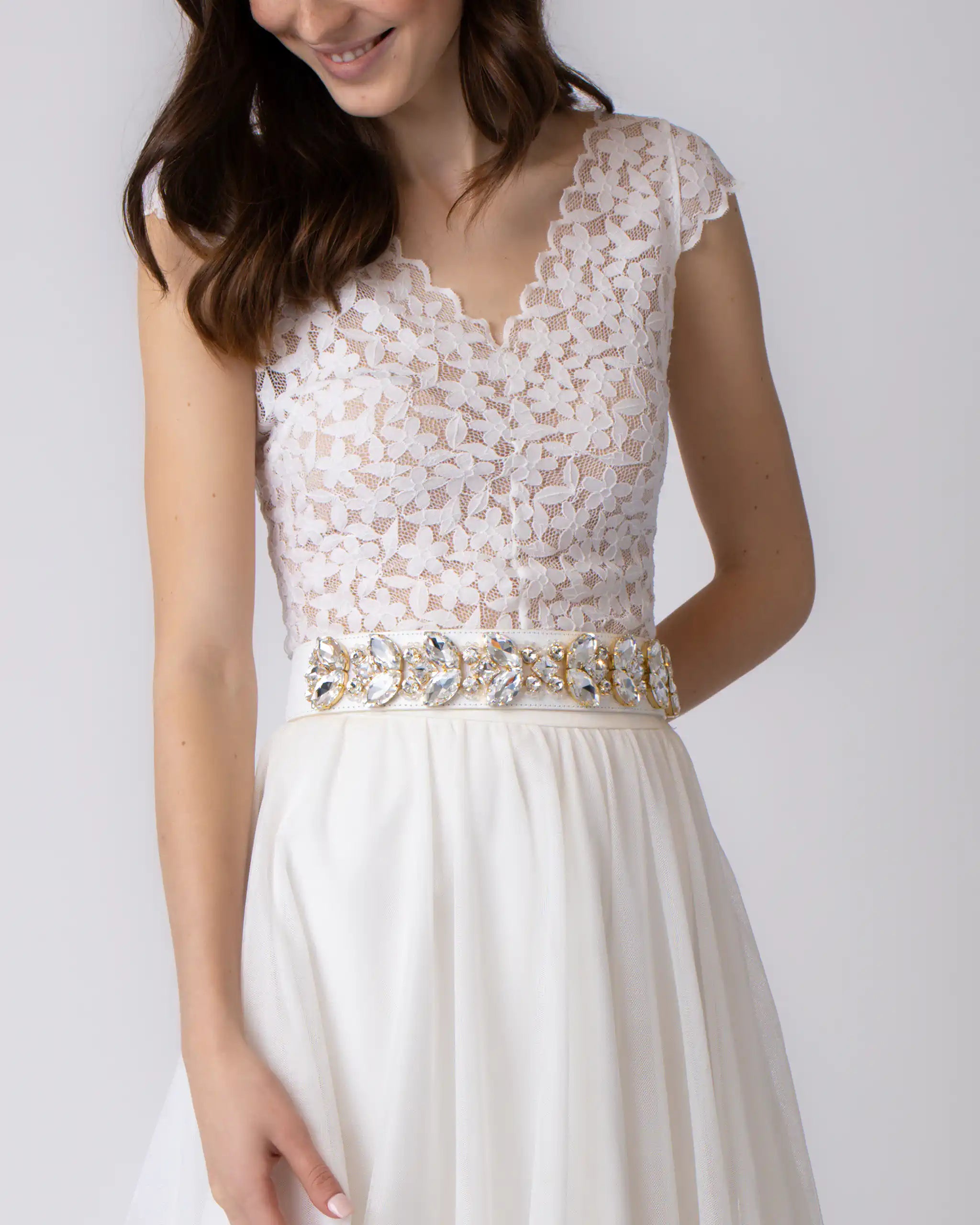 Verspieltes Standesamt Brautkleid mit Tüllrock und Spitzenbody - Detailansicht