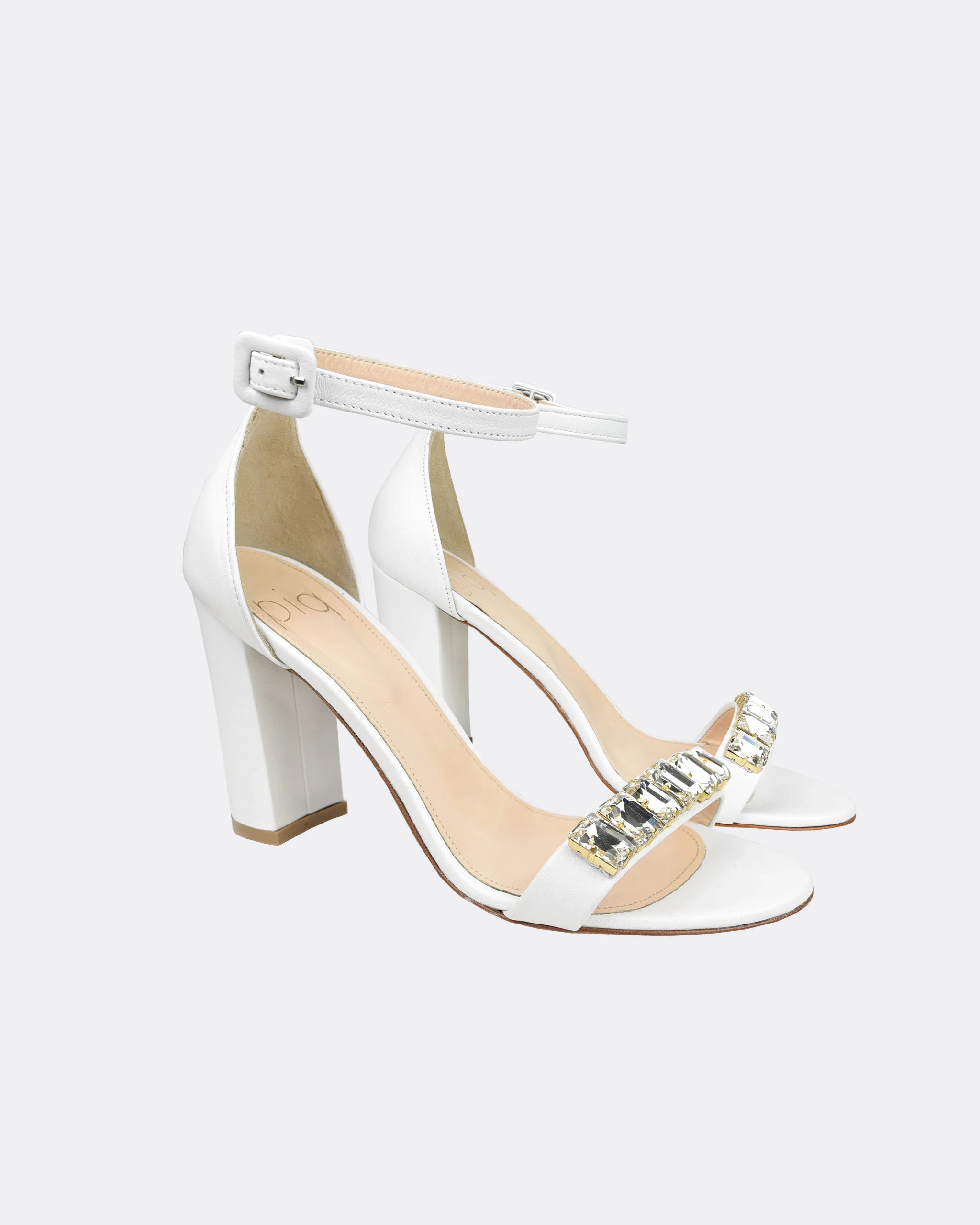 Sandalen mit 9cm Blockabsatz und Kristallen in Ivory Ansicht seitlich