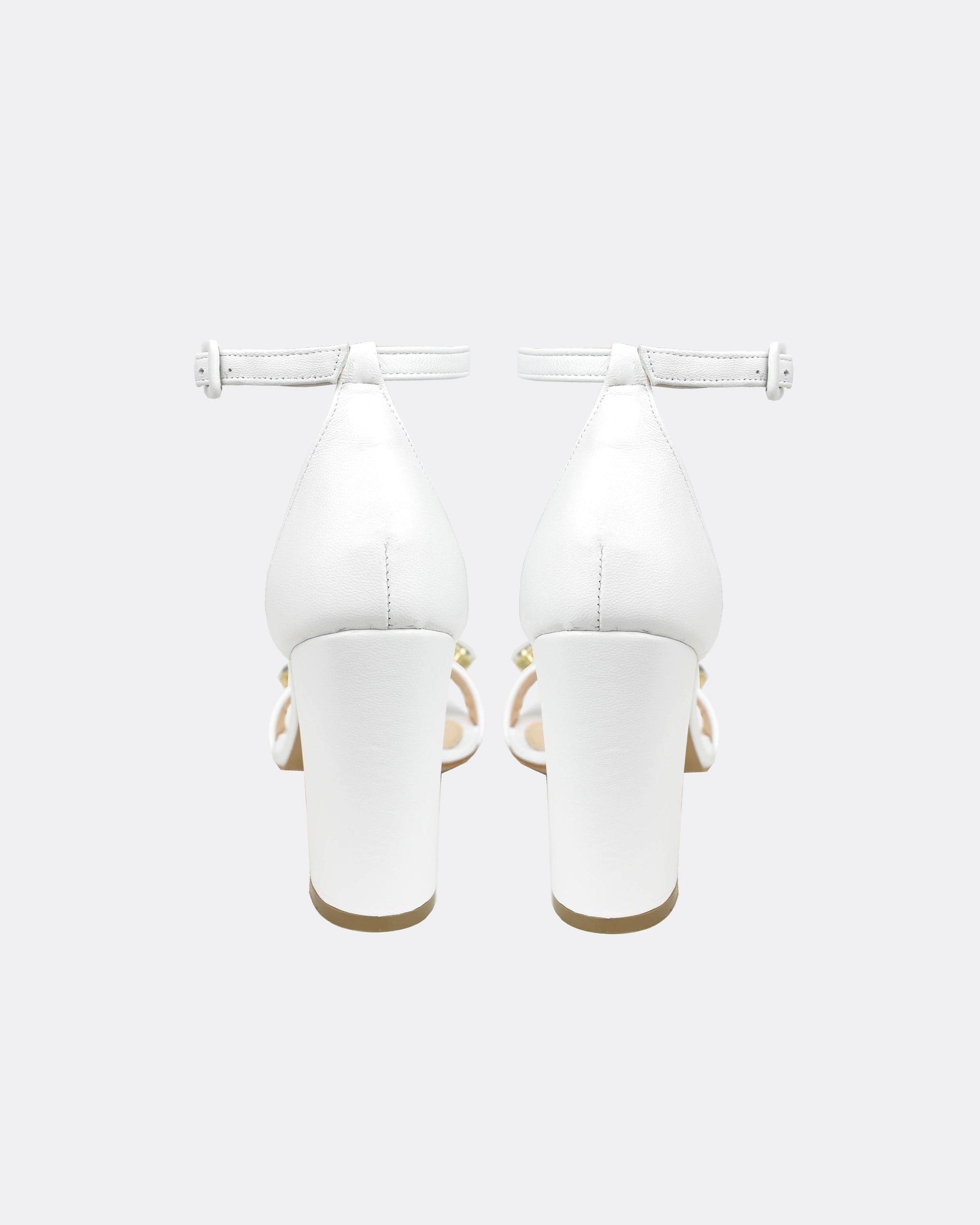 Sandalen mit 9cm Blockabsatz und Kristallen in Ivory Ansicht hinten