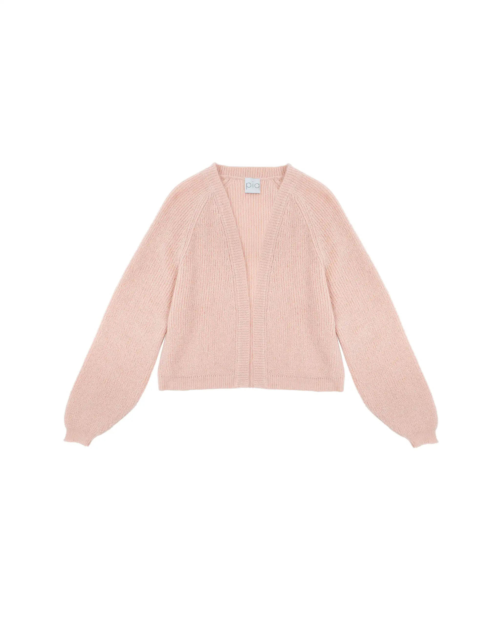 Kurze Strickjacke mit funkelnder LOVE Aufschrift in rosa Freisteller vorne