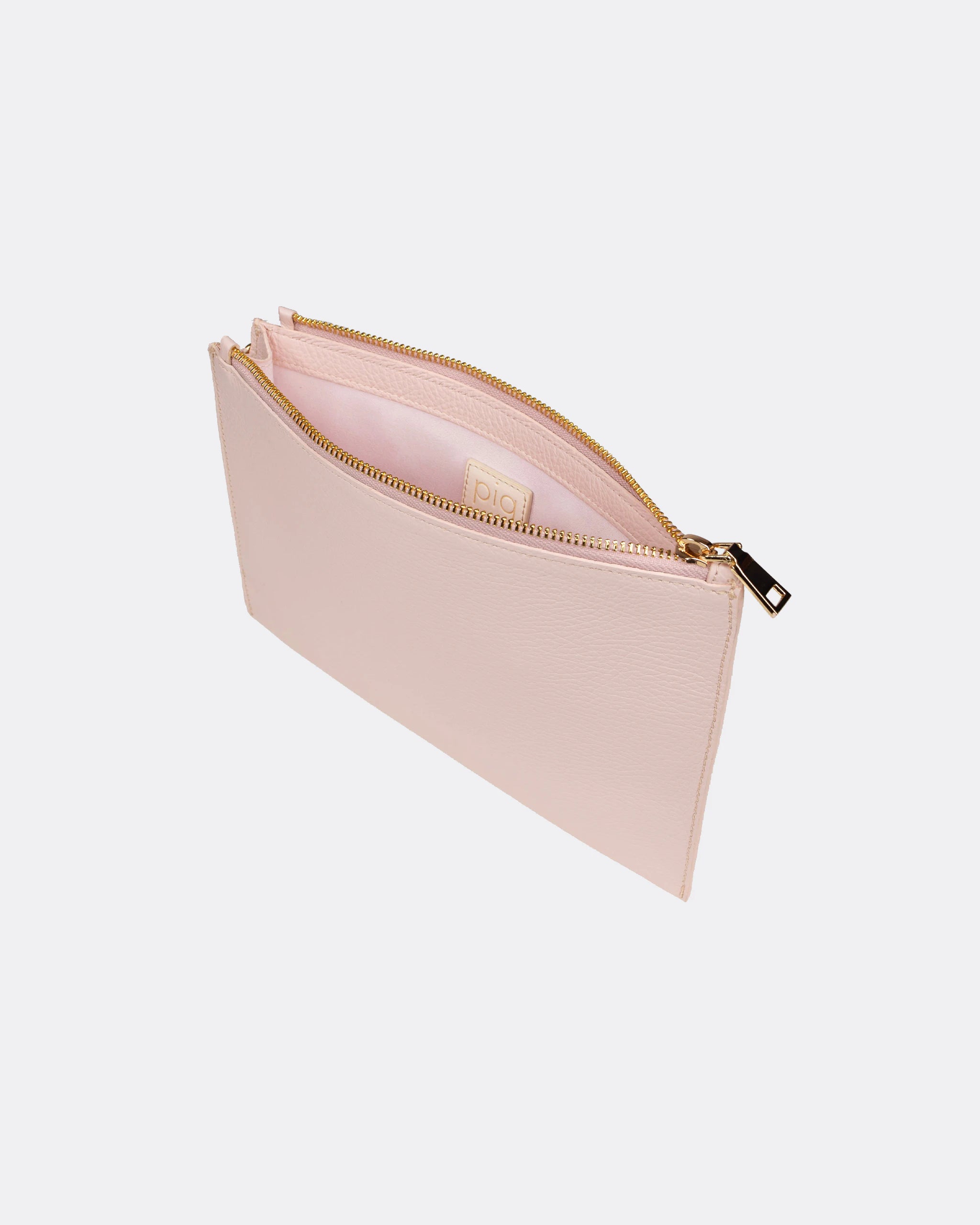 Clutch aus Leder in Rosa Ansicht seitlich offen