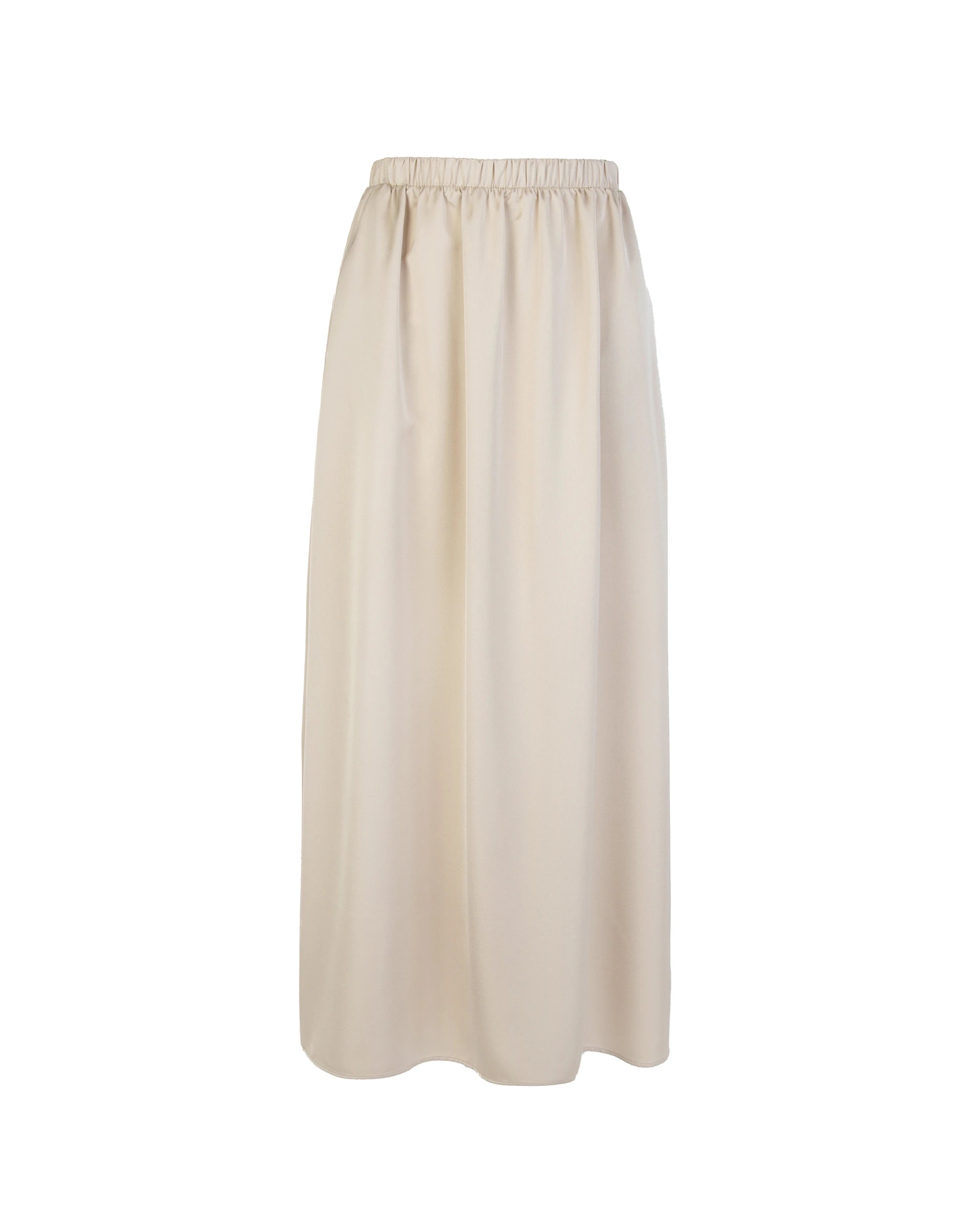 Wadenlanger Satinrock mit Schlitz in champagne Freisteller vorne