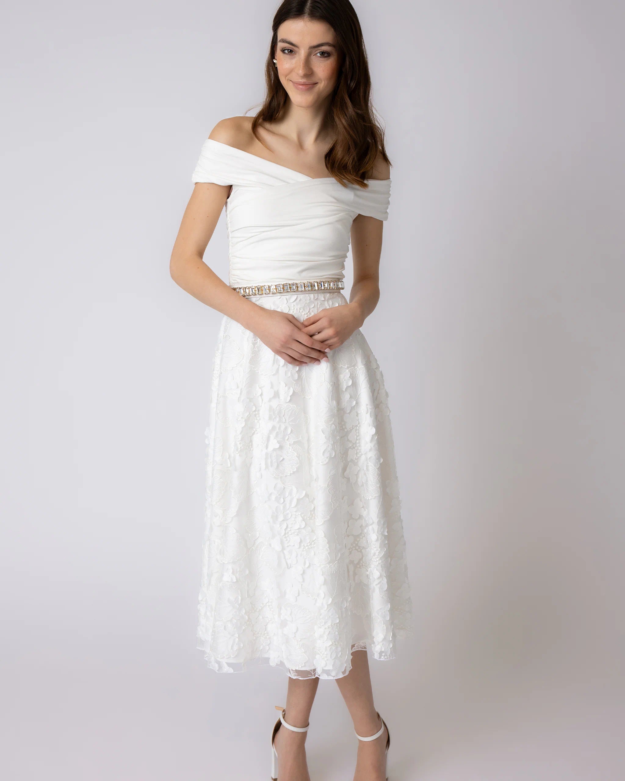 Drapiertes Off-Shoulder Braut Top Ansicht vorne