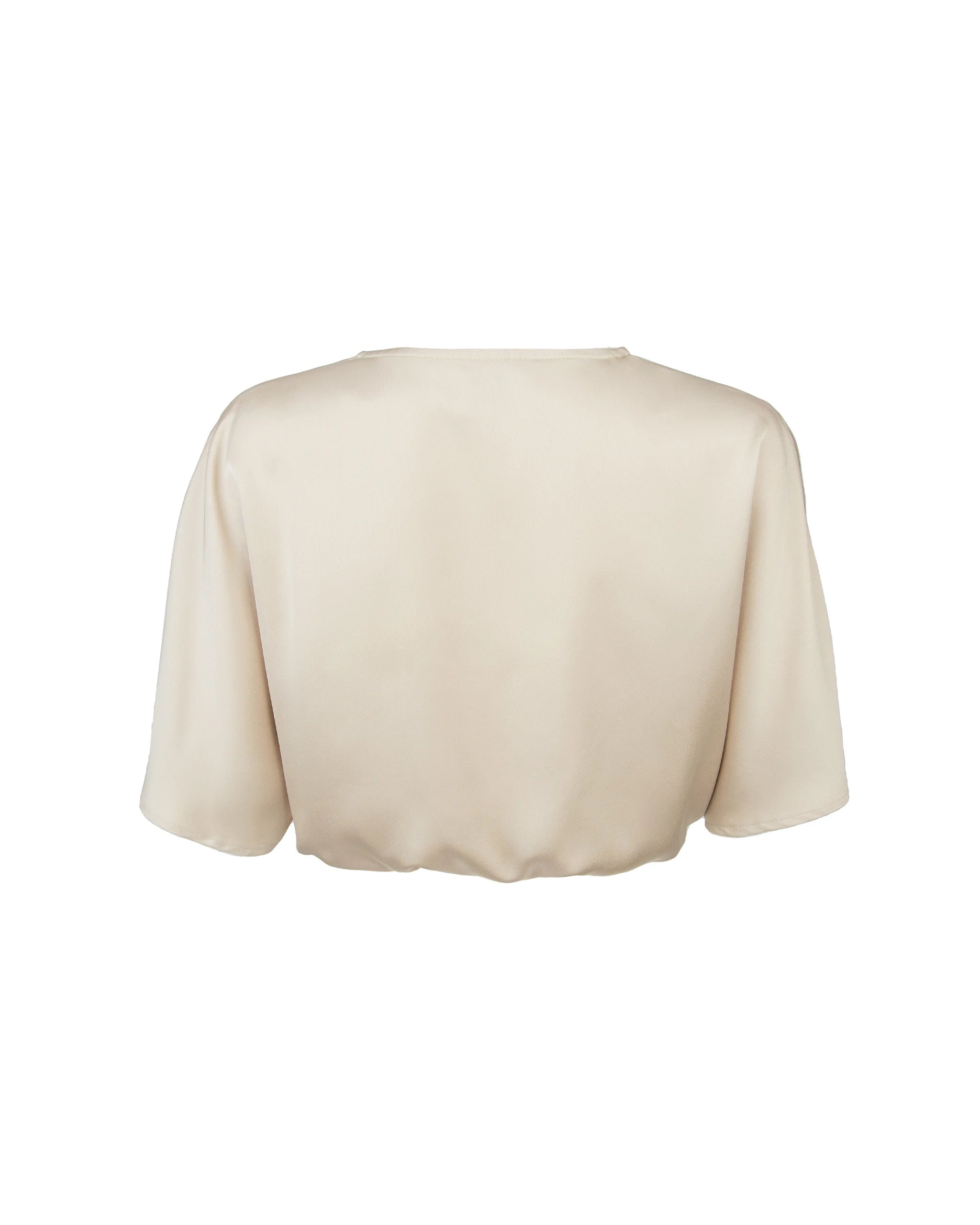 Kurze Satinbluse mit V-Ausschnitt Champagne Freisteller hinten