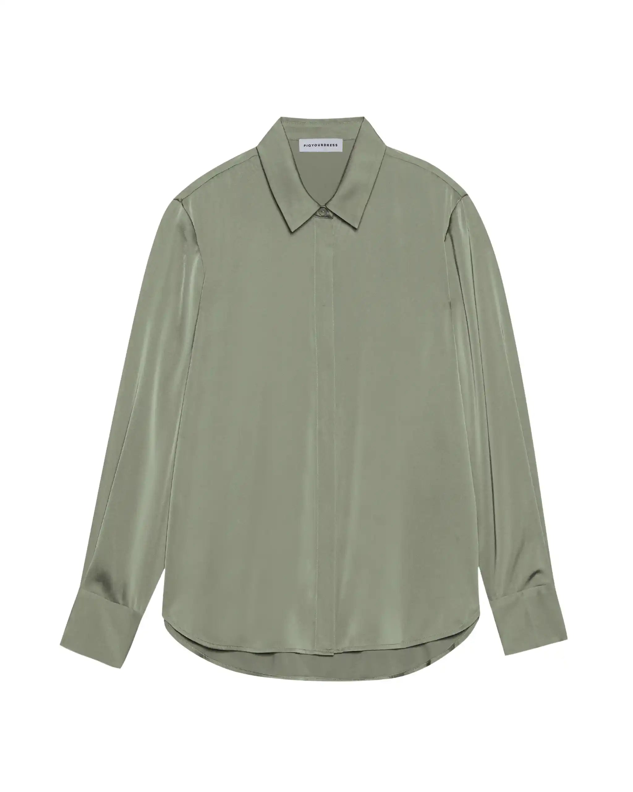Langarm Satinbluse in olive Freisteller vorne