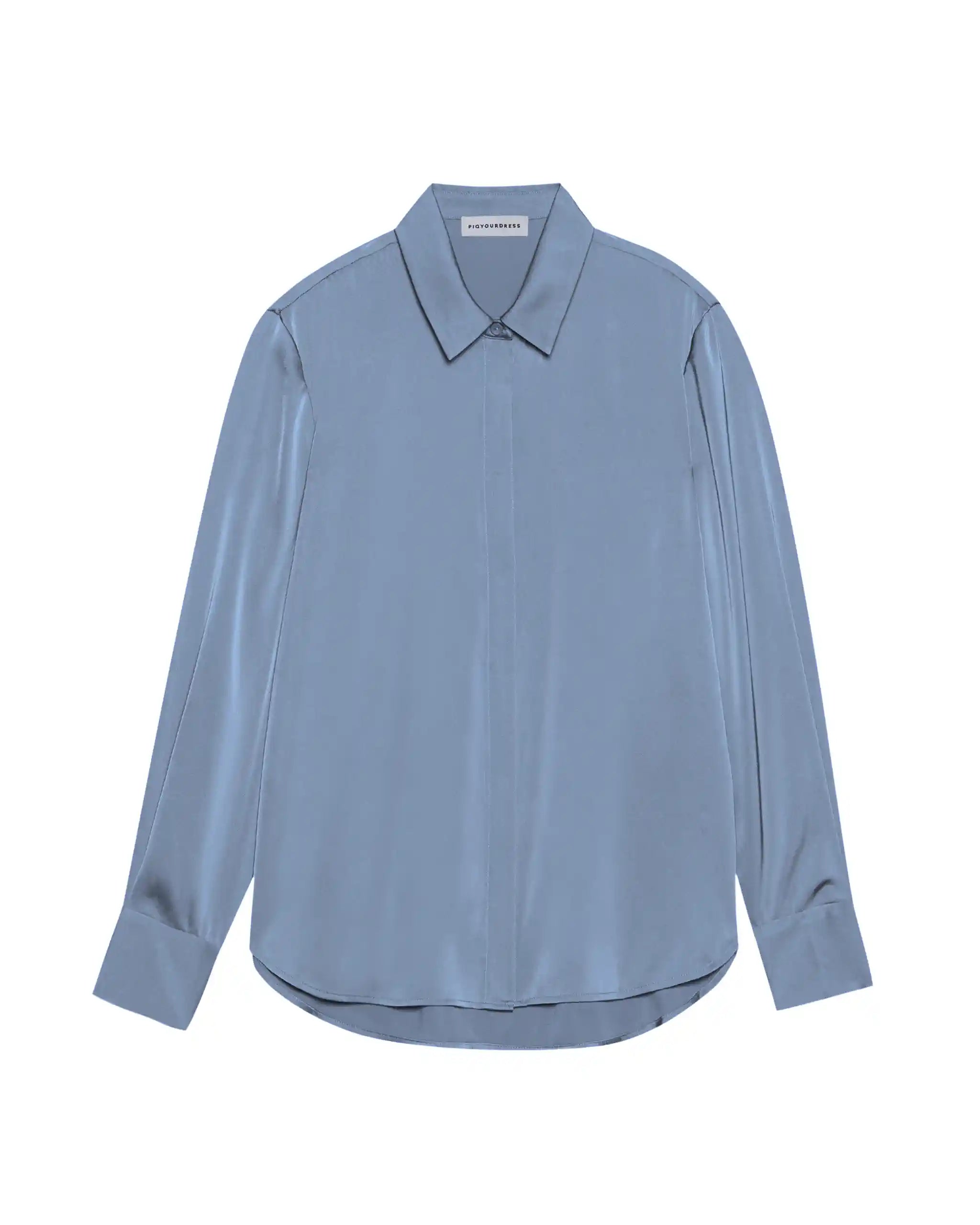 Langarm Satinbluse in something blue Freisteller vorne