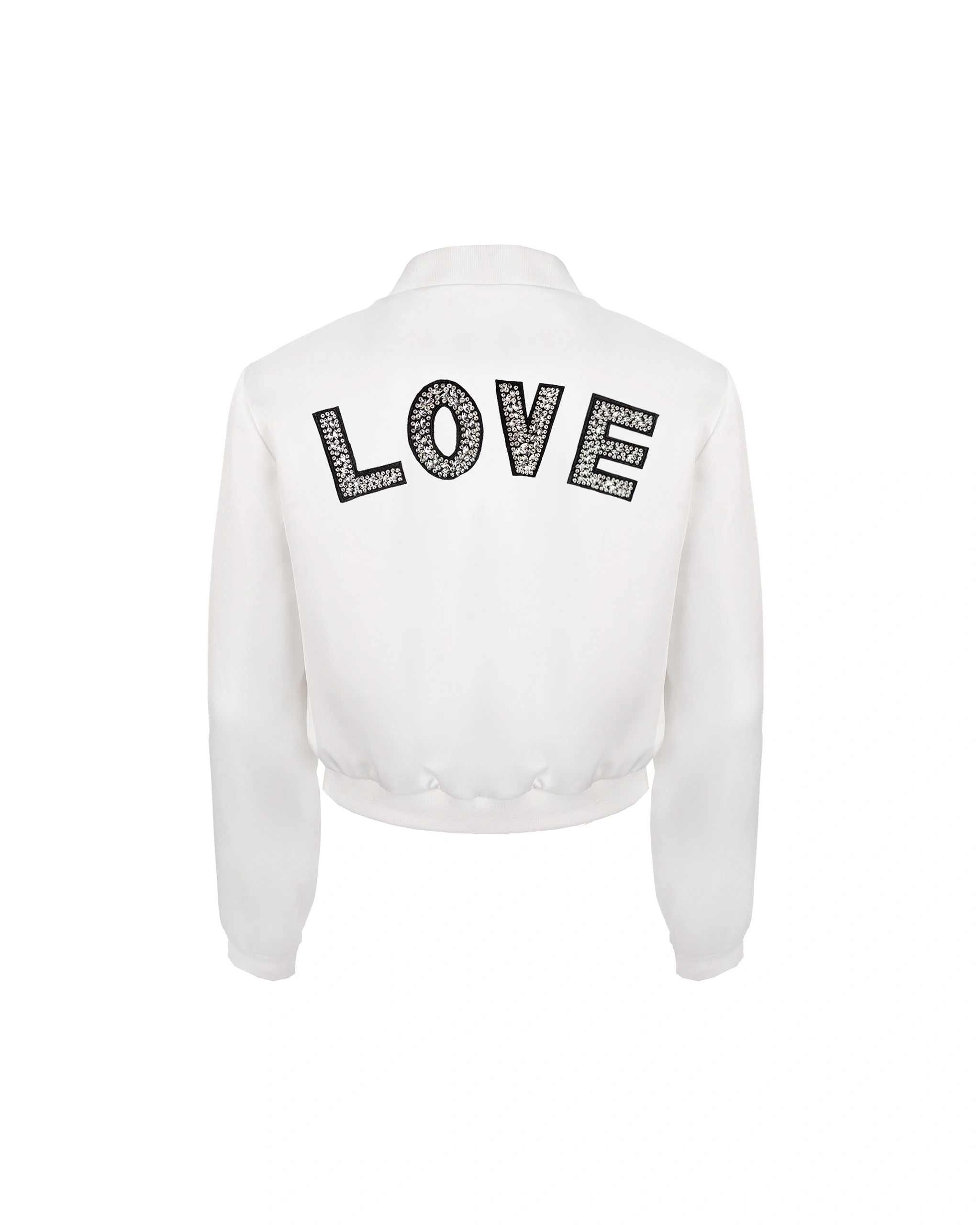 Braut Bomberjacke mit funkelndem LOVE Aufschrift Freisteller hinten