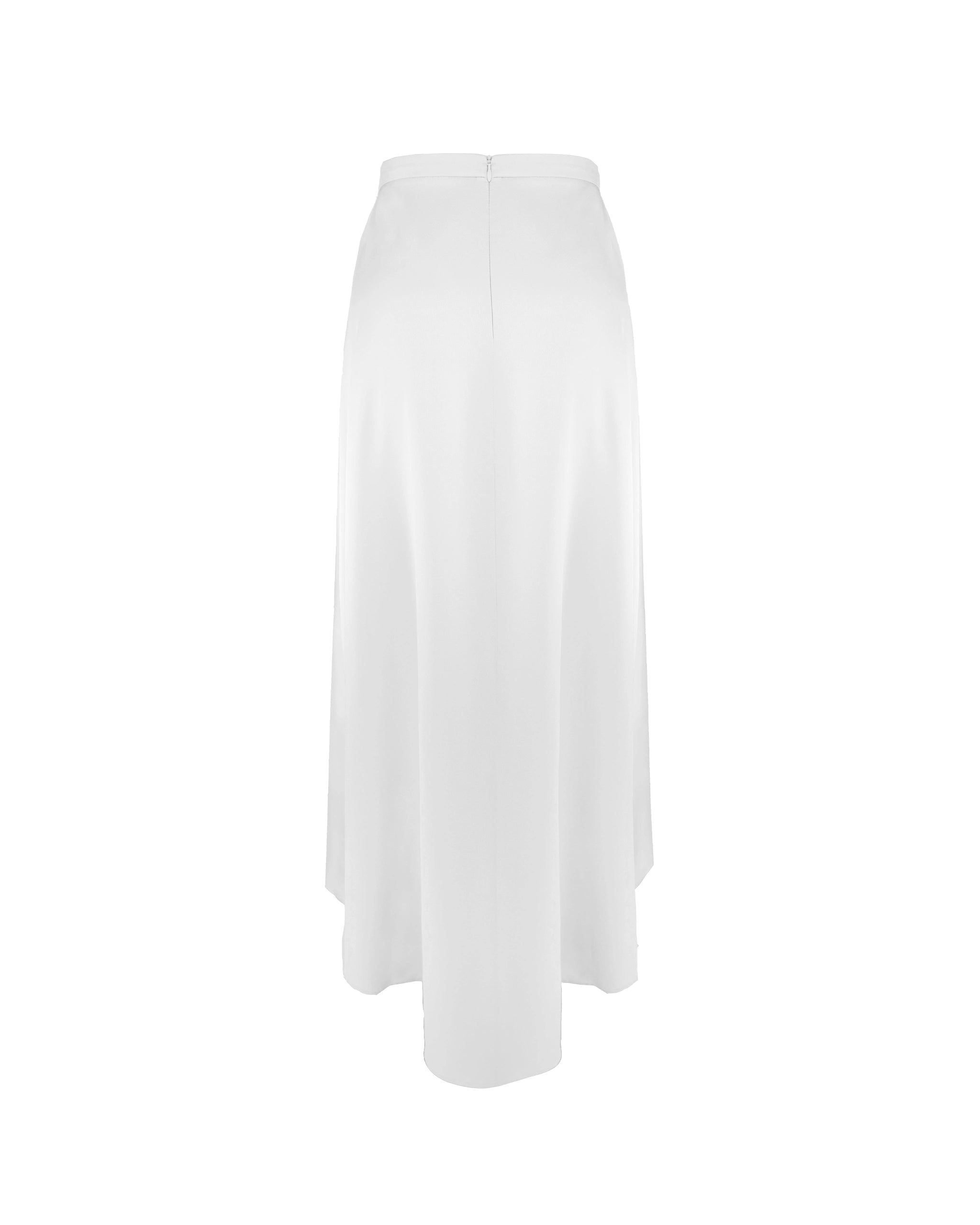 Asymmetrischer Braut Satinrock Freisteller hinten