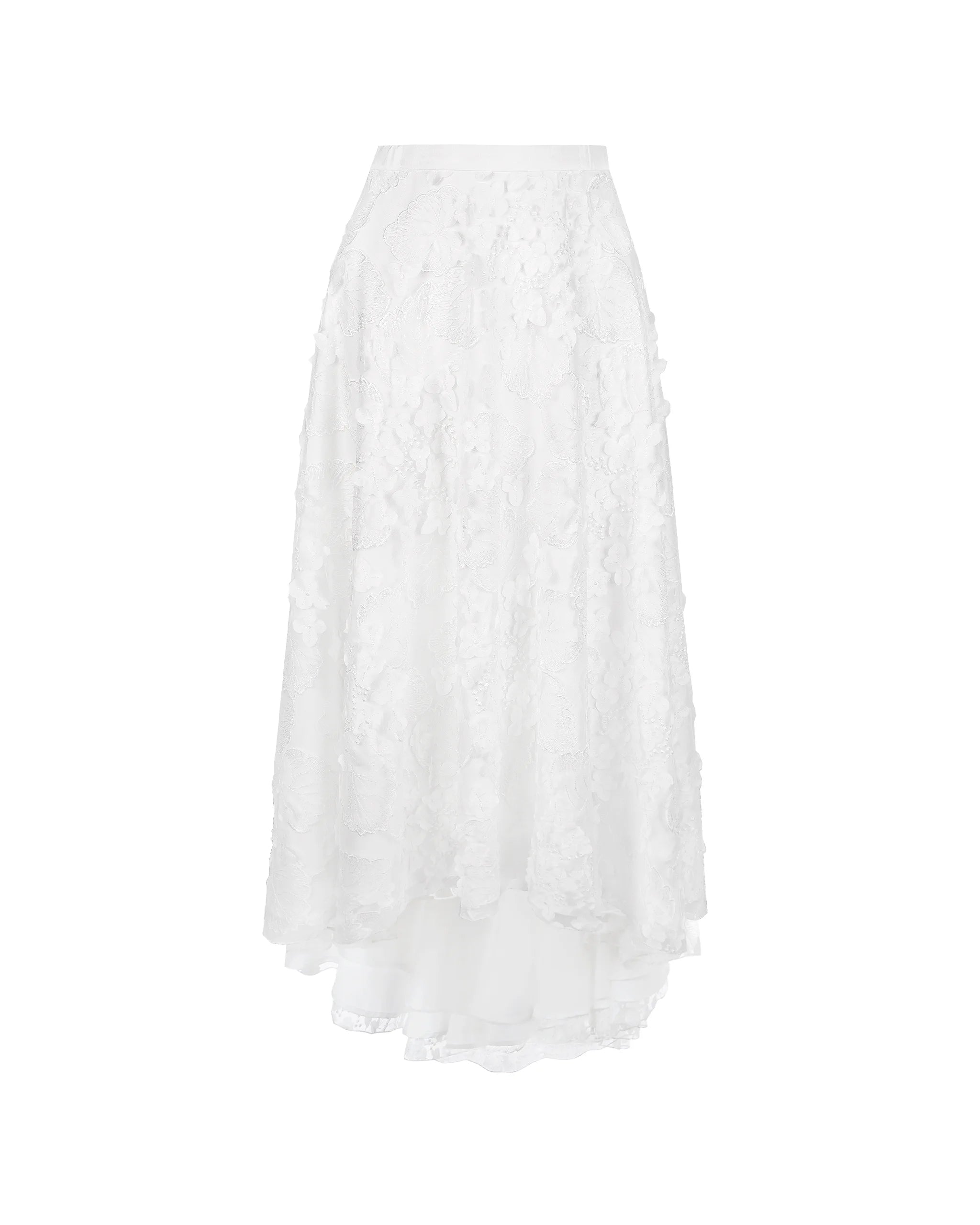 Asymmetrischer Tüllrock mit 3D-Blumen Freisteller vorne