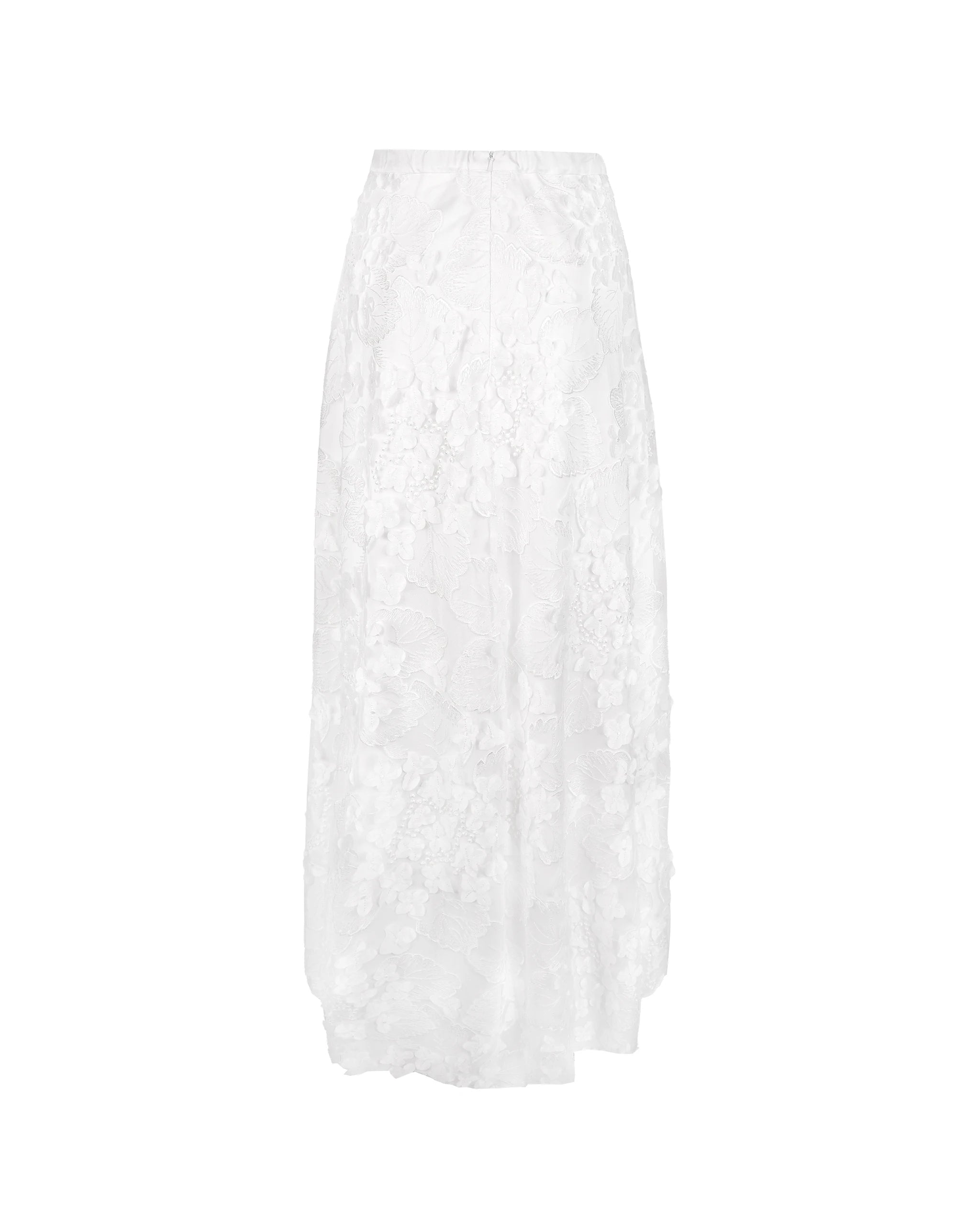 Asymmetrischer Tüllrock mit 3D-Blumen Freisteller hinten