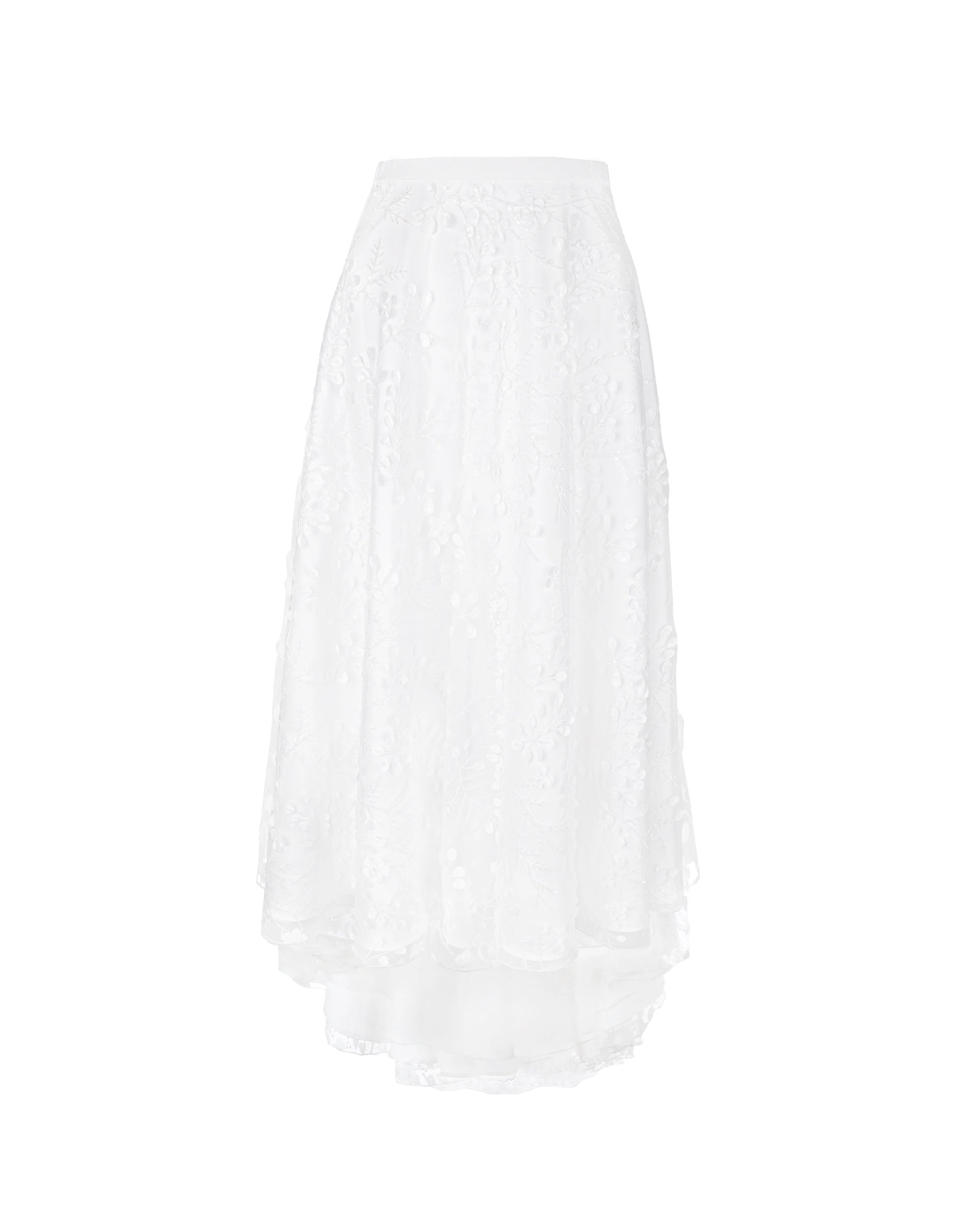 Asymmetrischer Tüllrock mit 3D-Blätter und Pailletten Freisteller vorne