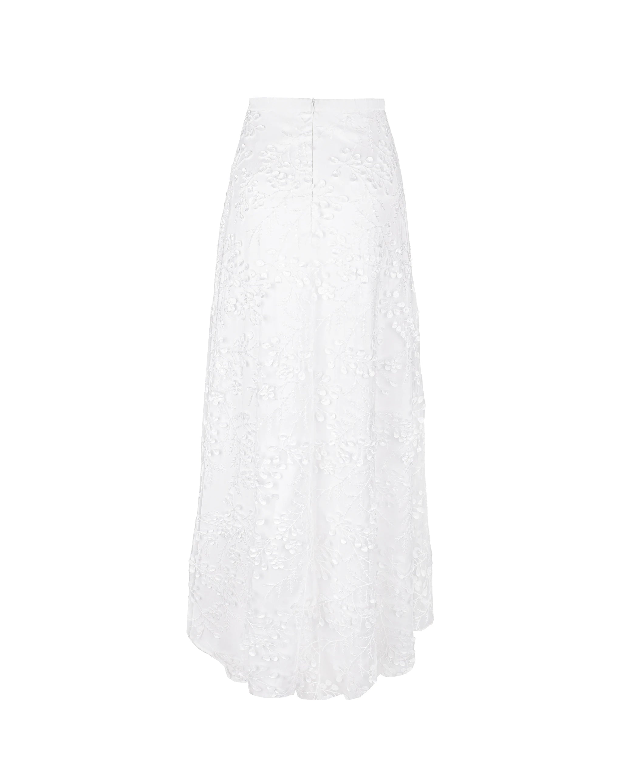 Asymmetrischer Tüllrock mit 3D-Blätter und Pailletten Freisteller hinten