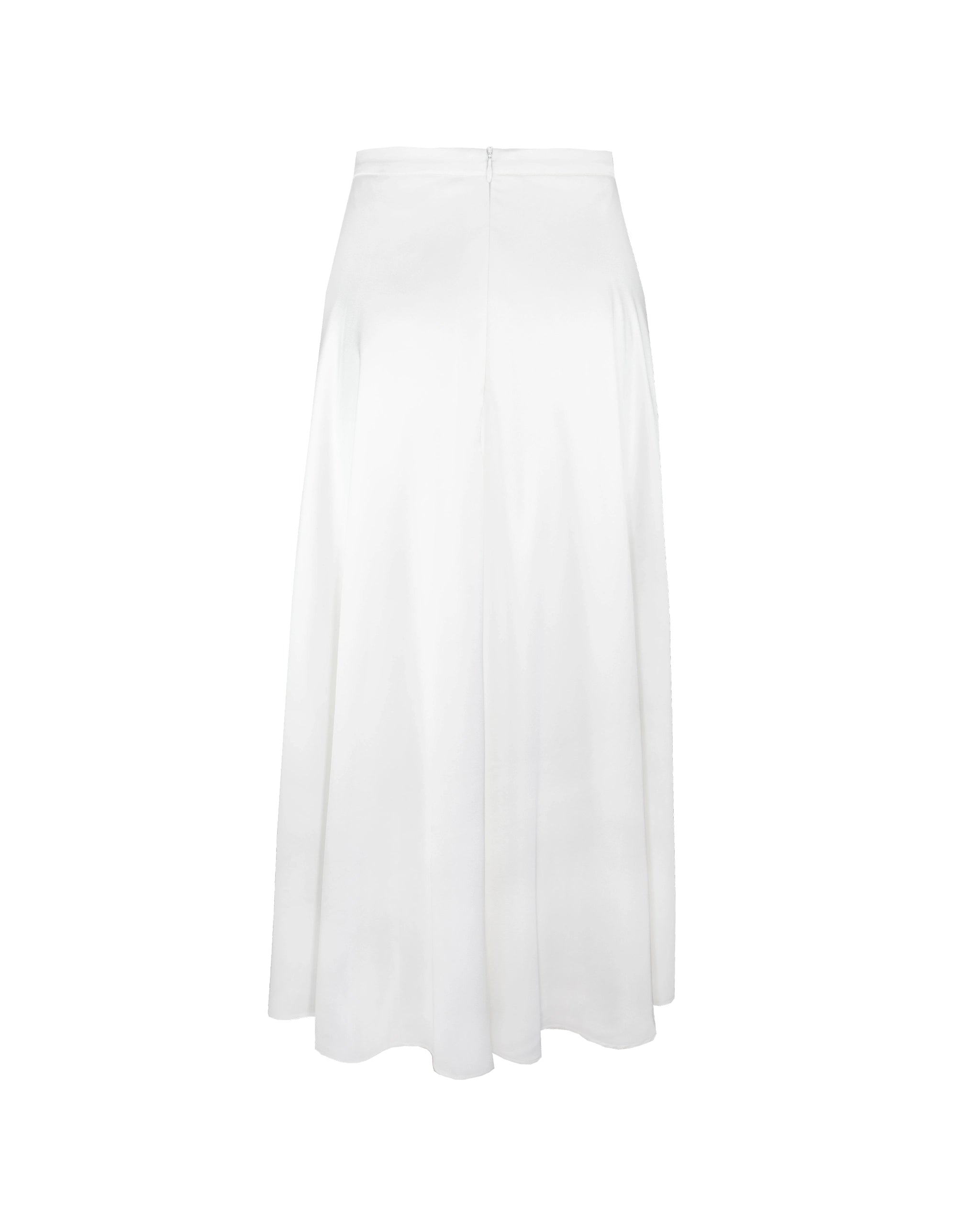 Wadenlanger Satin Brautrock Freisteller hinten