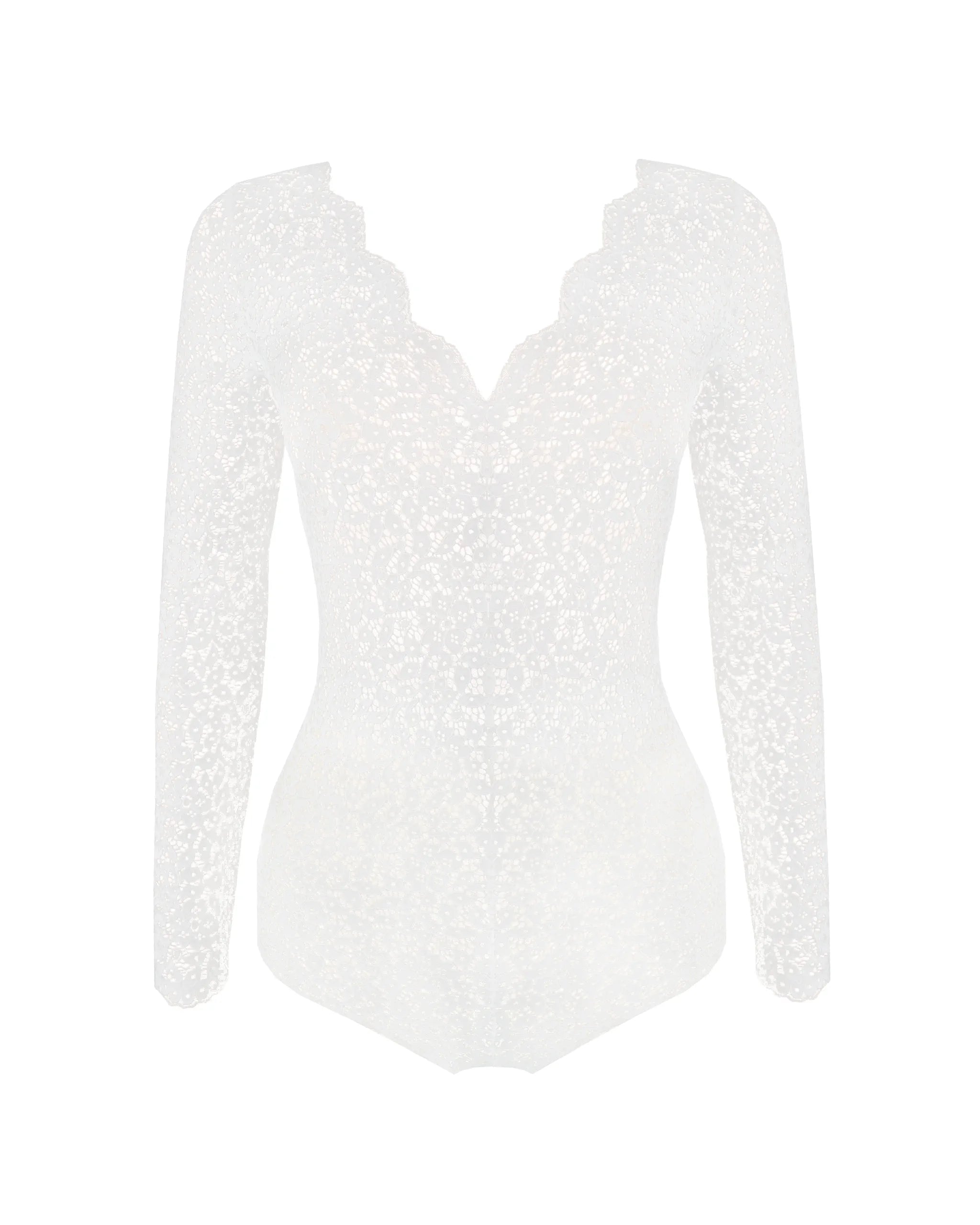 Floraler Spitzenbody mit langen Ärmeln Freisteller vorne