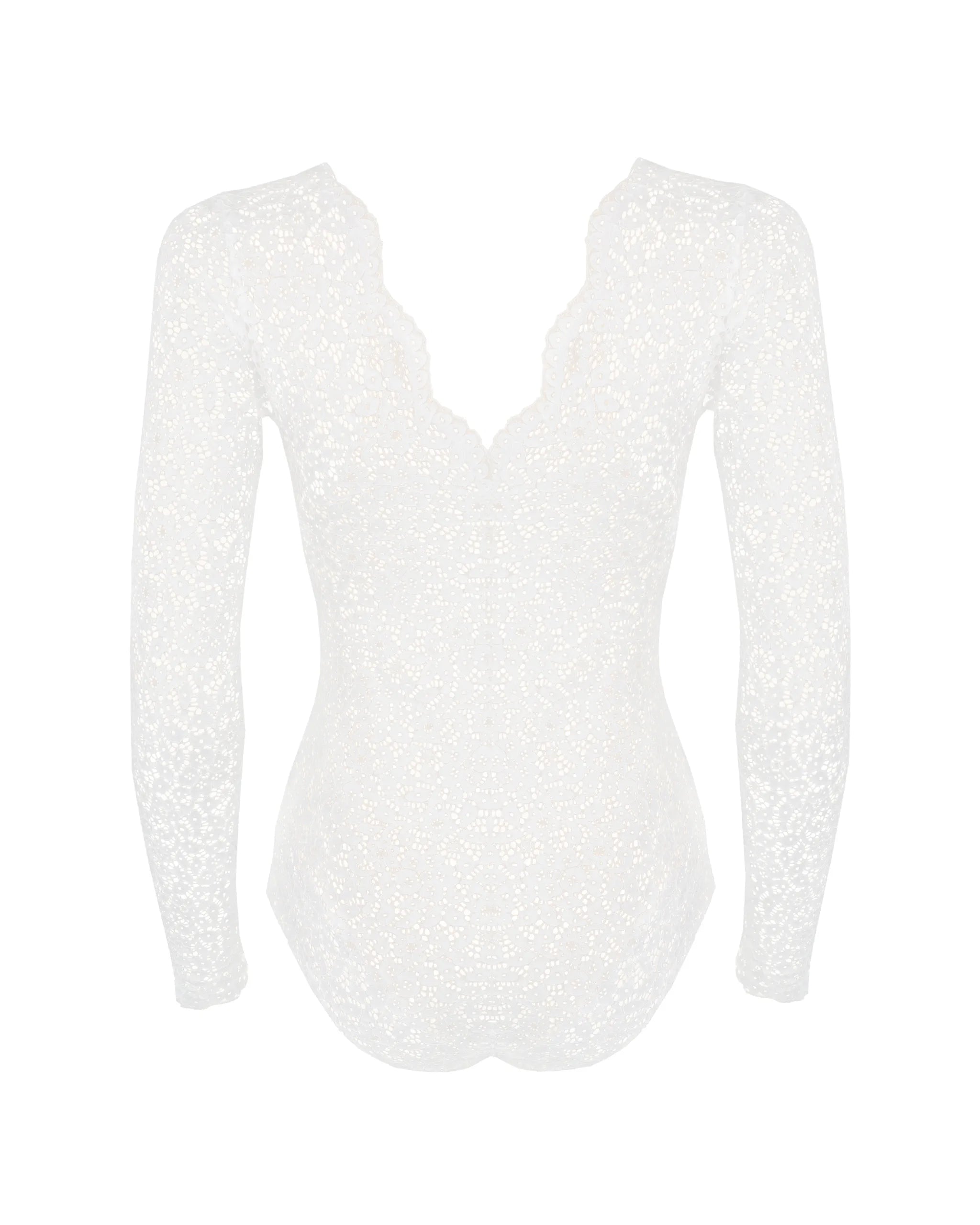 Floraler Spitzenbody mit langen Ärmeln Freisteller hinten