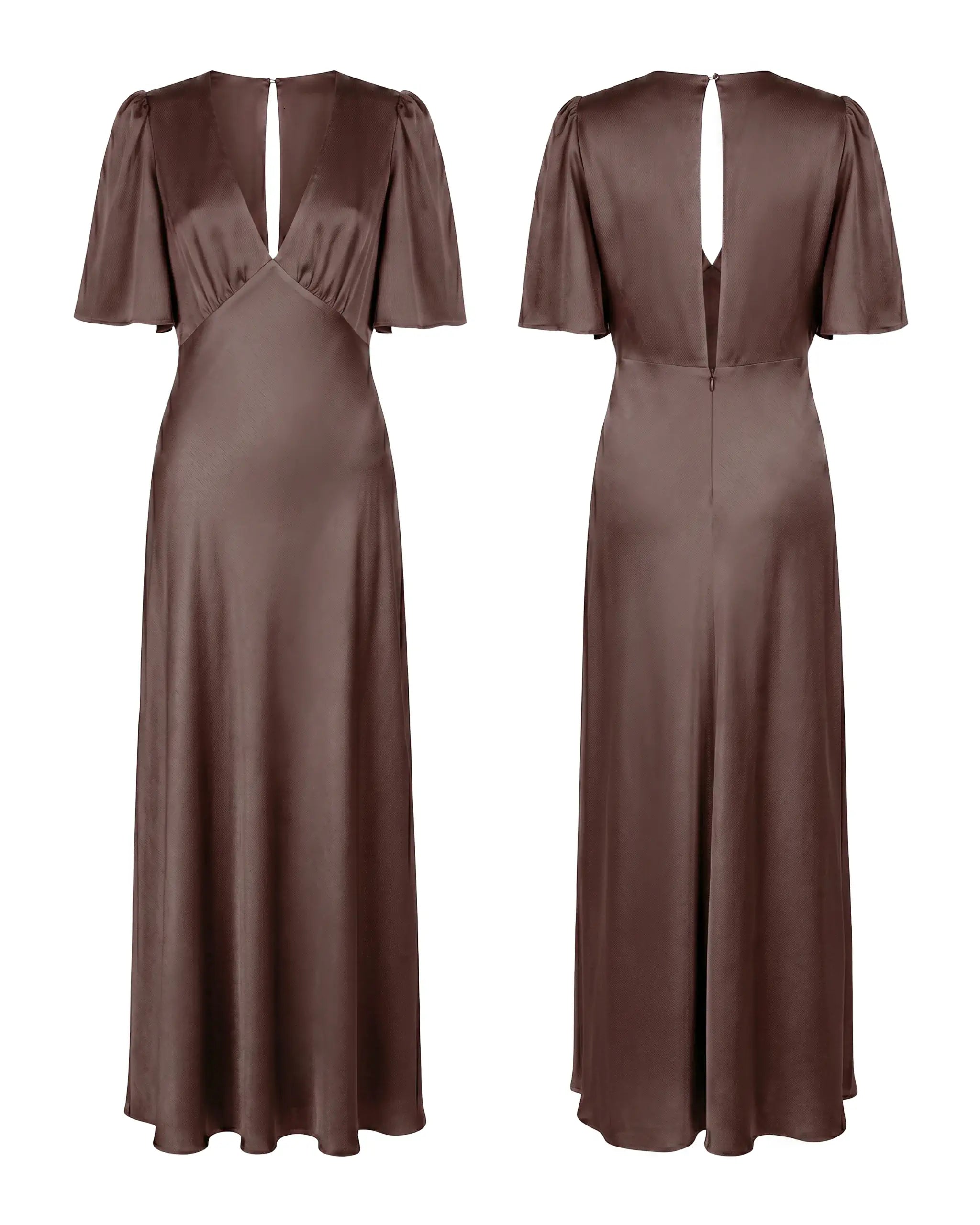 Kurzarm Abendkleid in braun mit V-Ausschnitt - Freisteller