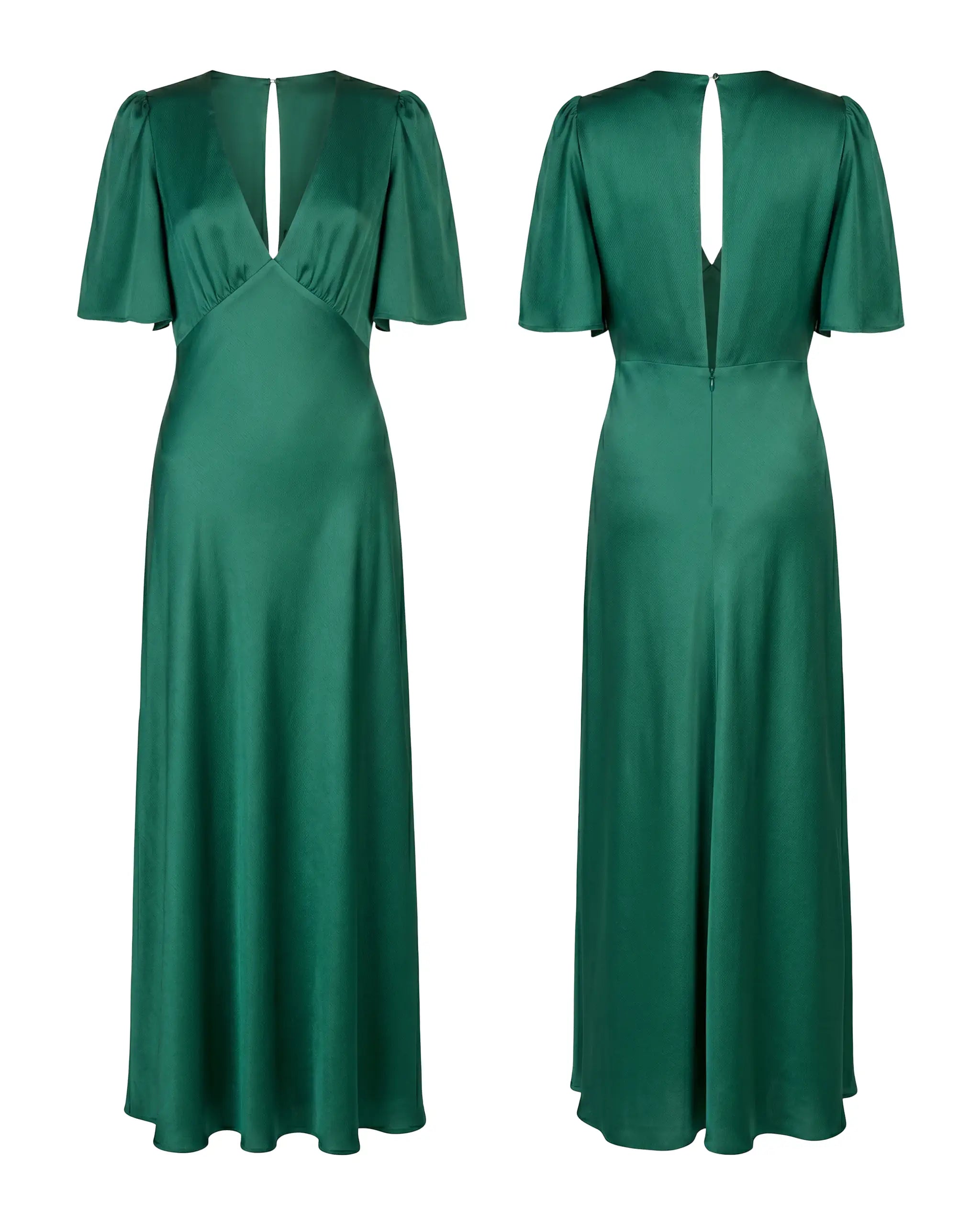 Bodenlanges Abendkleid mit kurzen Aermeln in Gruen - Freisteller
