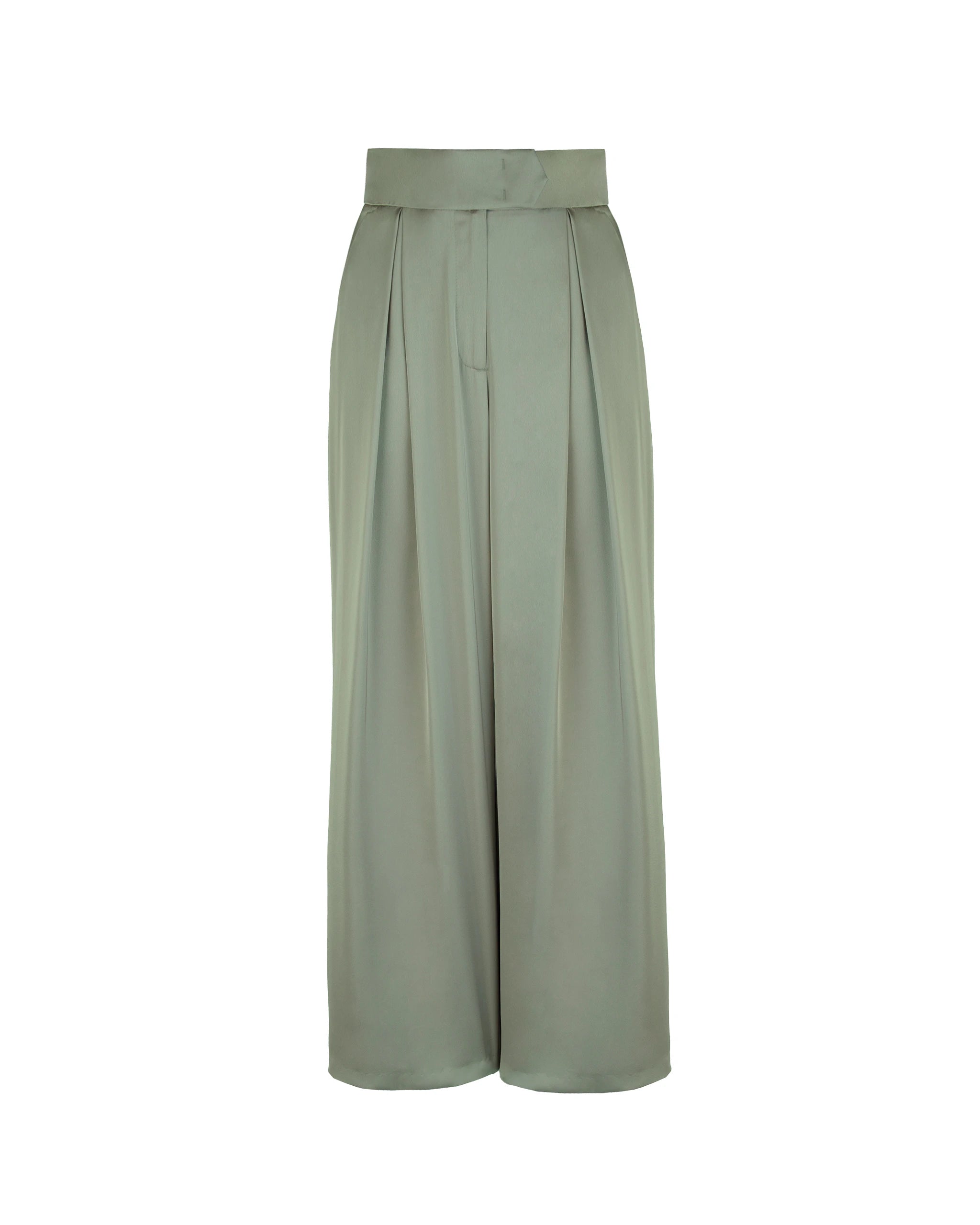Marlene Hose aus elegantem Satin in olivgrün Freisteller vorne