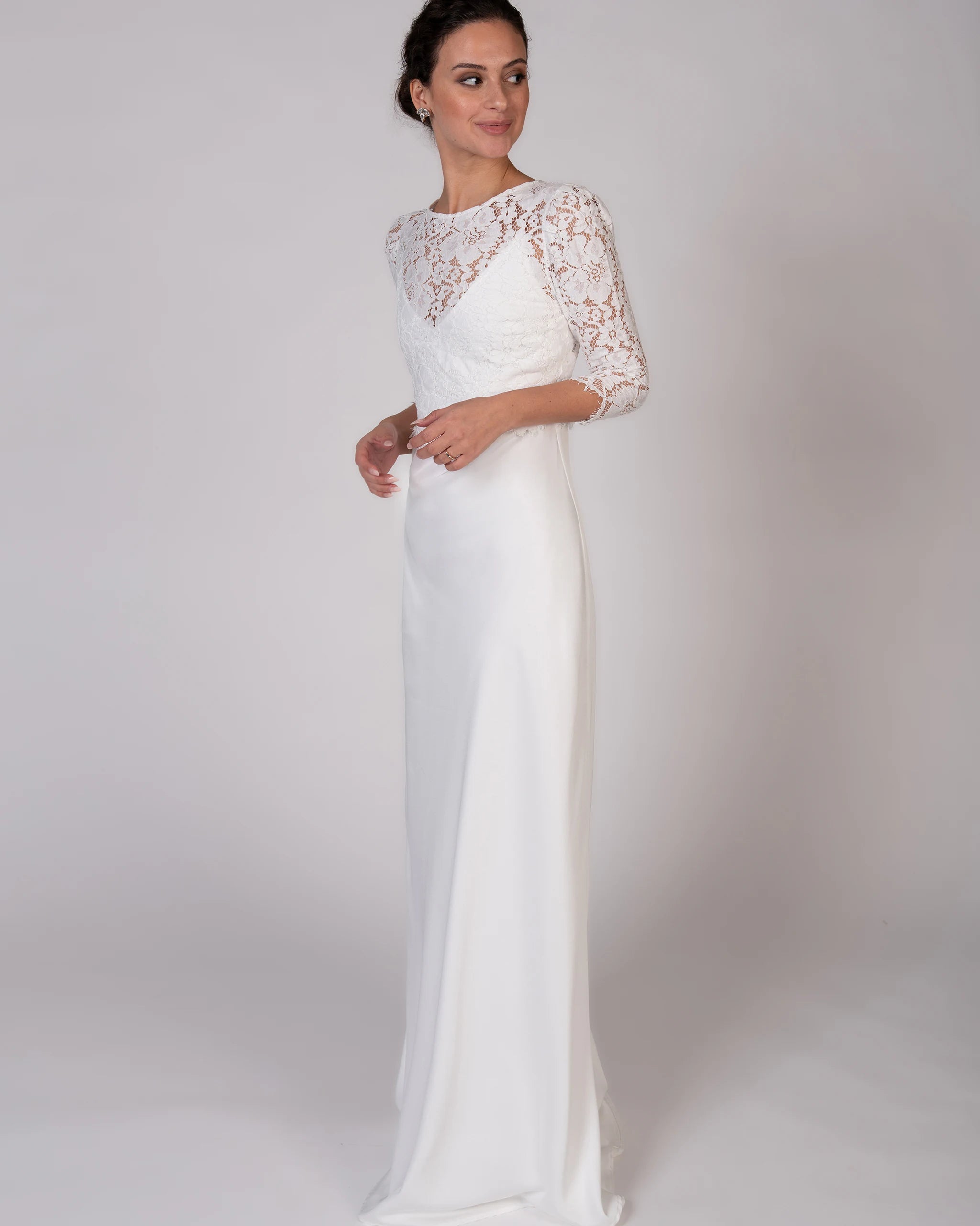 bodenlanges Slip Dress mit Crop Top aus Vintage Spitze - Ansicht Seite