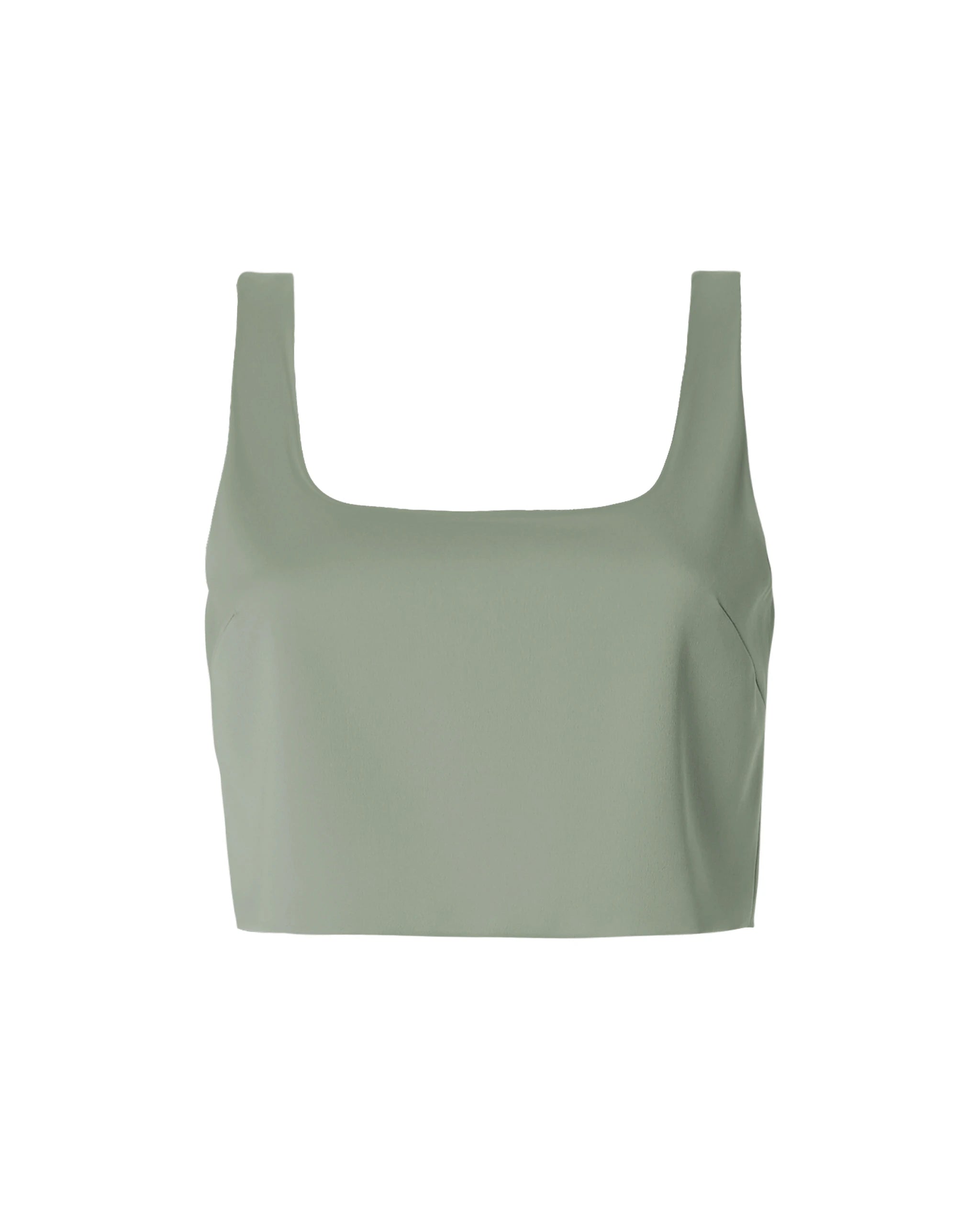 Crop Top mit Karree-Ausschnitt aus Satin in olive Freisteller vorne