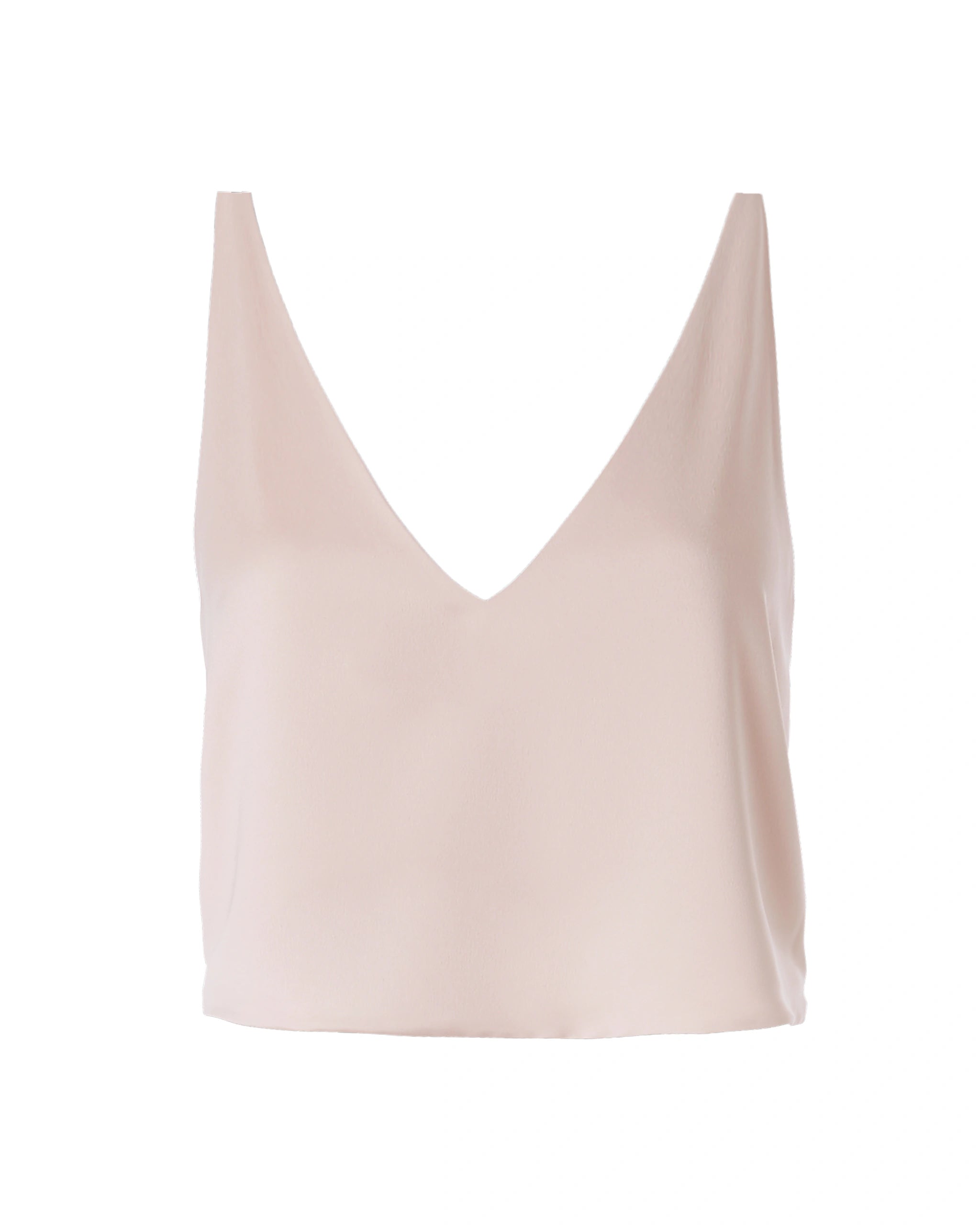 Satin Crop Top mit V-Ausschnitt und schmalen Trägern in rosa Freisteller vorne