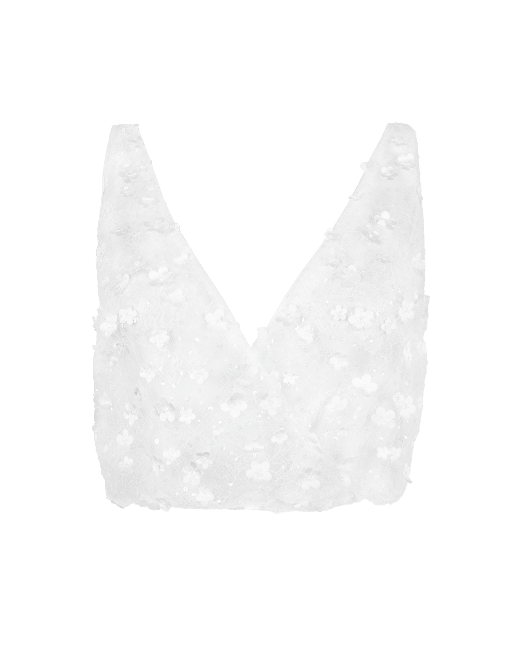 Braut Tülloberteil mit 3D-Blüten Freisteller vorne