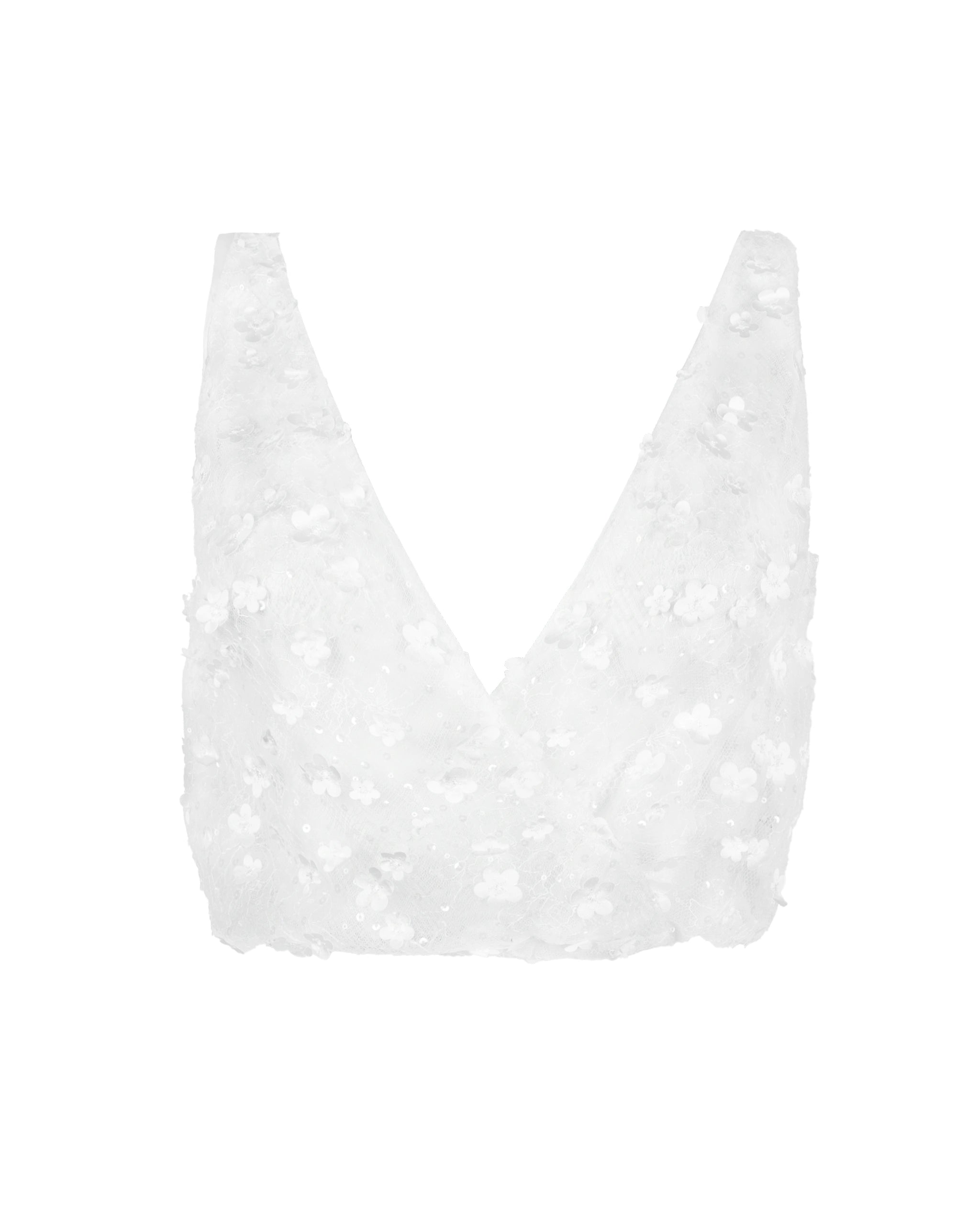 Braut Tülloberteil mit 3D-Blüten Freisteller hinten