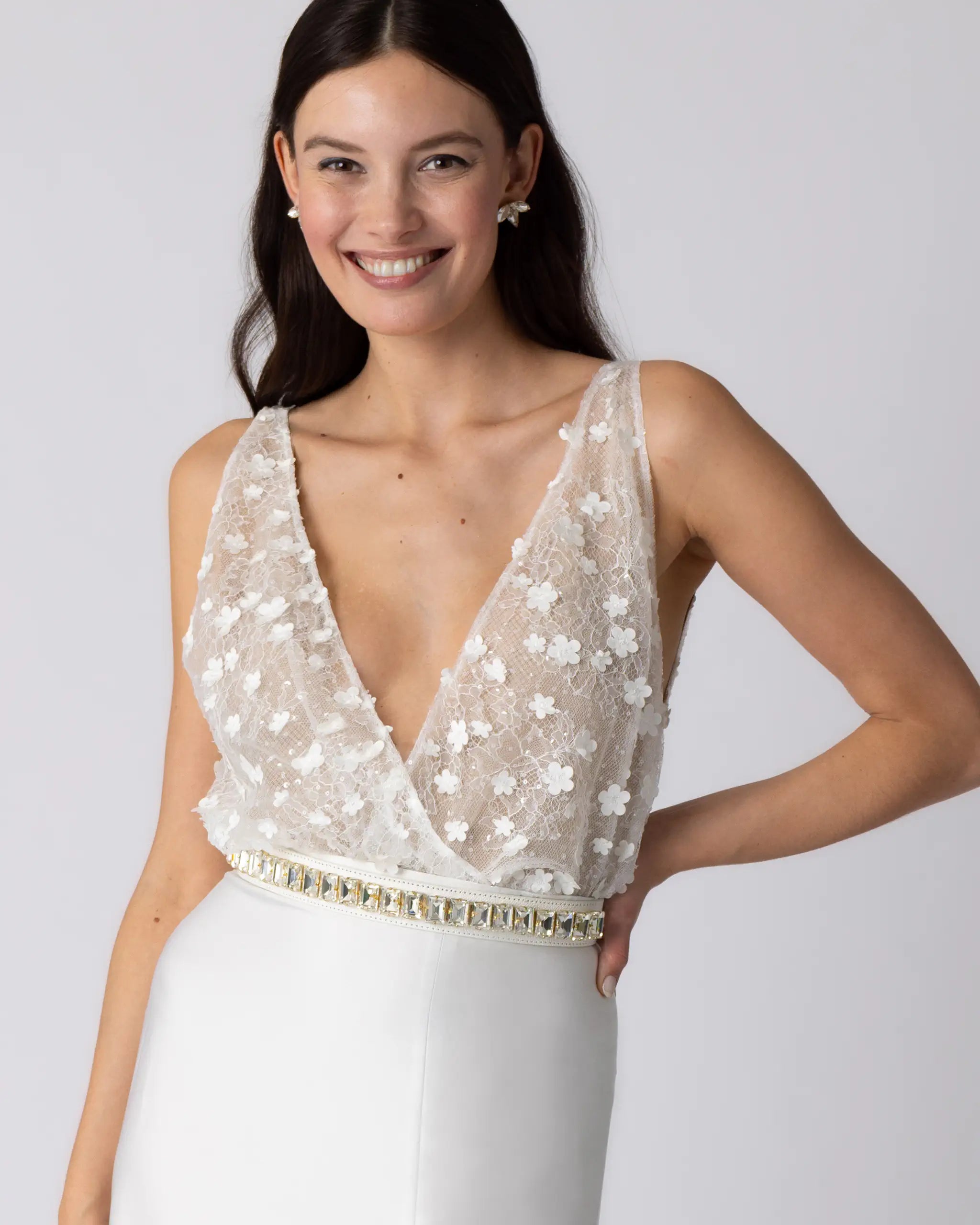 Braut Tülloberteil mit 3D-Blüten Ansicht vorne