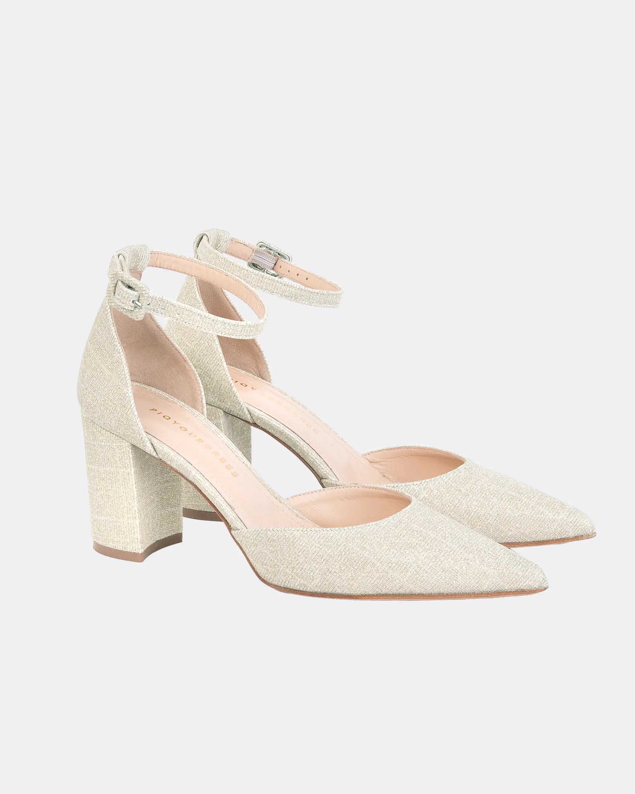 Riemchen Pumps mit Glitzergewebe in Gold Ansicht Seite