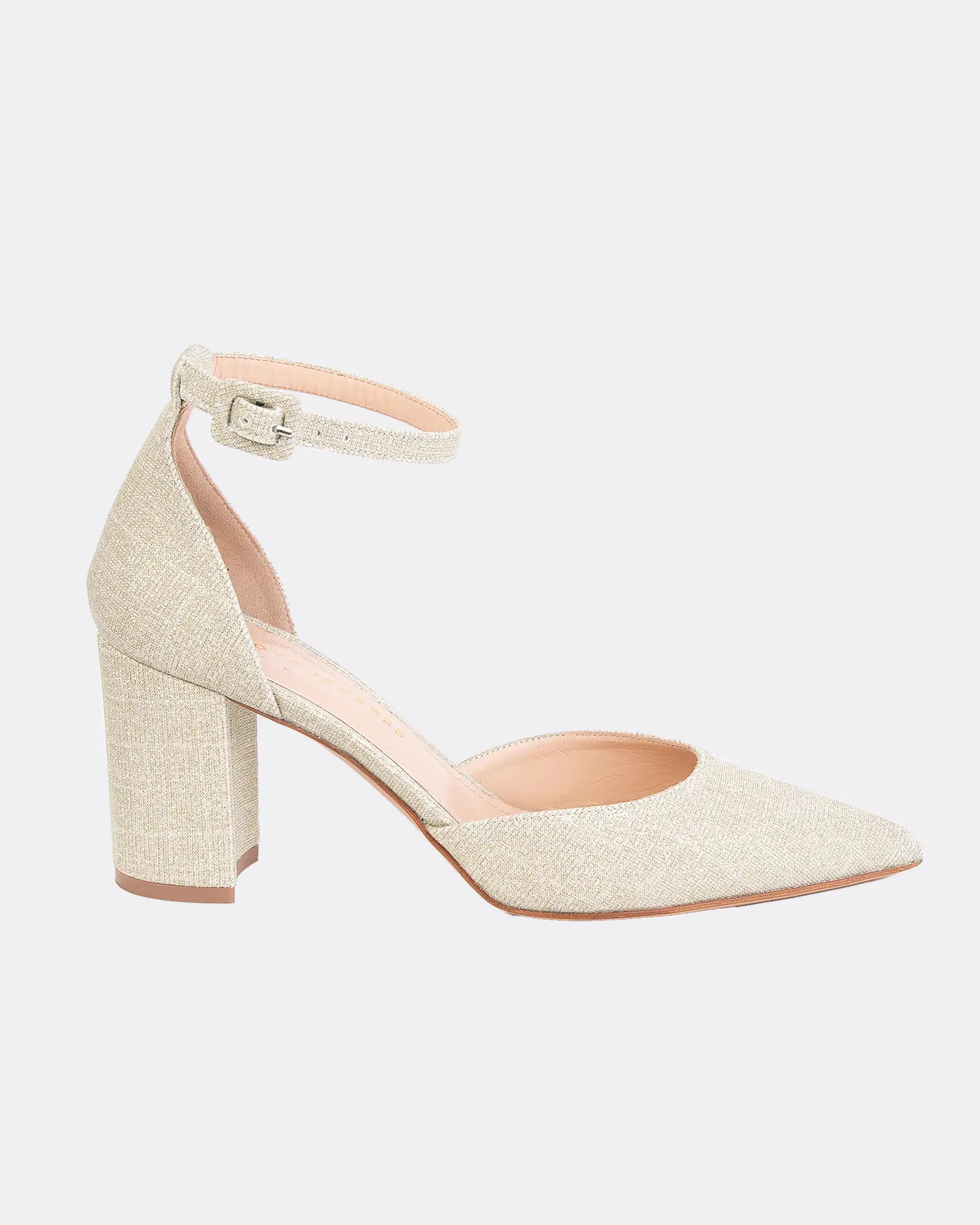 Riemchen Pumps mit Glitzergewebe in Gold Ansicht Seite