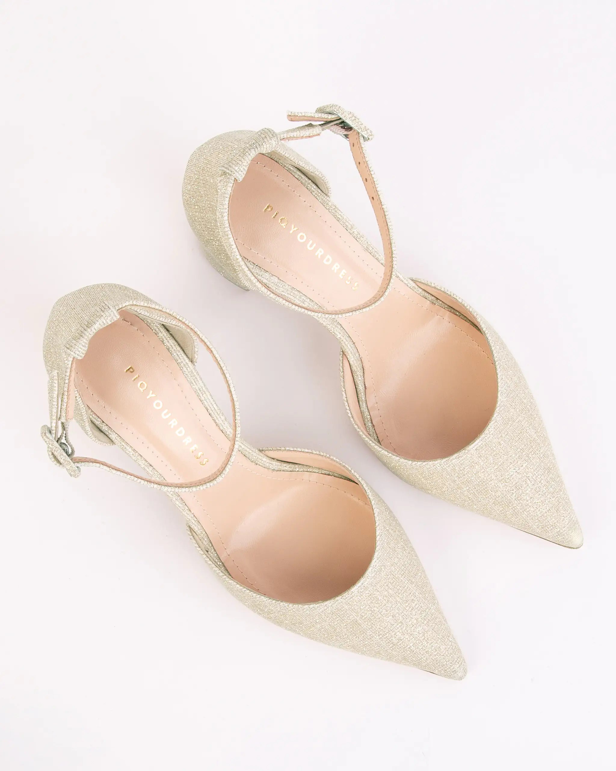 Riemchen Pumps mit Glitzergewebe in Gold Ansicht oben