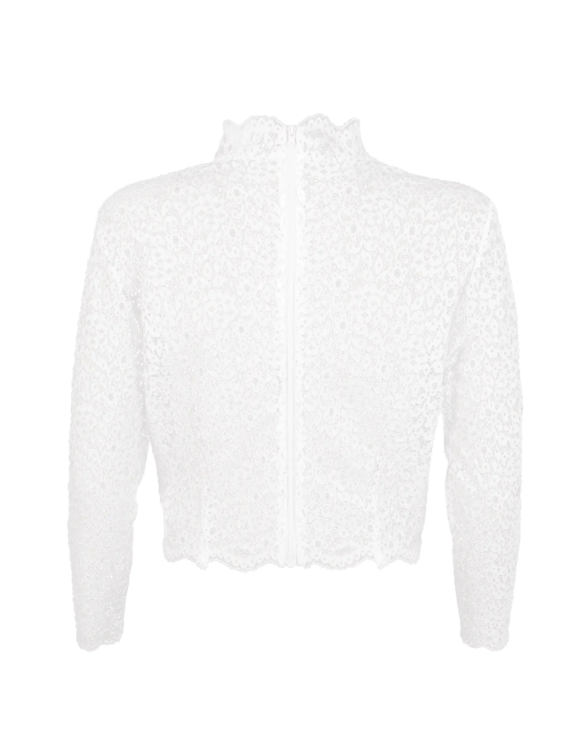 Braut Crop Top mit Stehkragen aus floraler Spitze Freisteller hinten