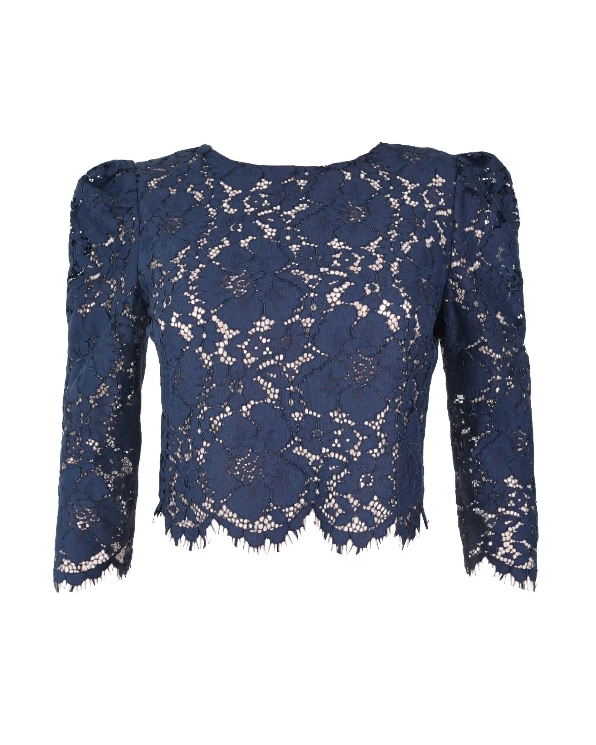 Vintage Spitzentop mit 3/4 Ärmeln in dunkelblau Freisteller vorne