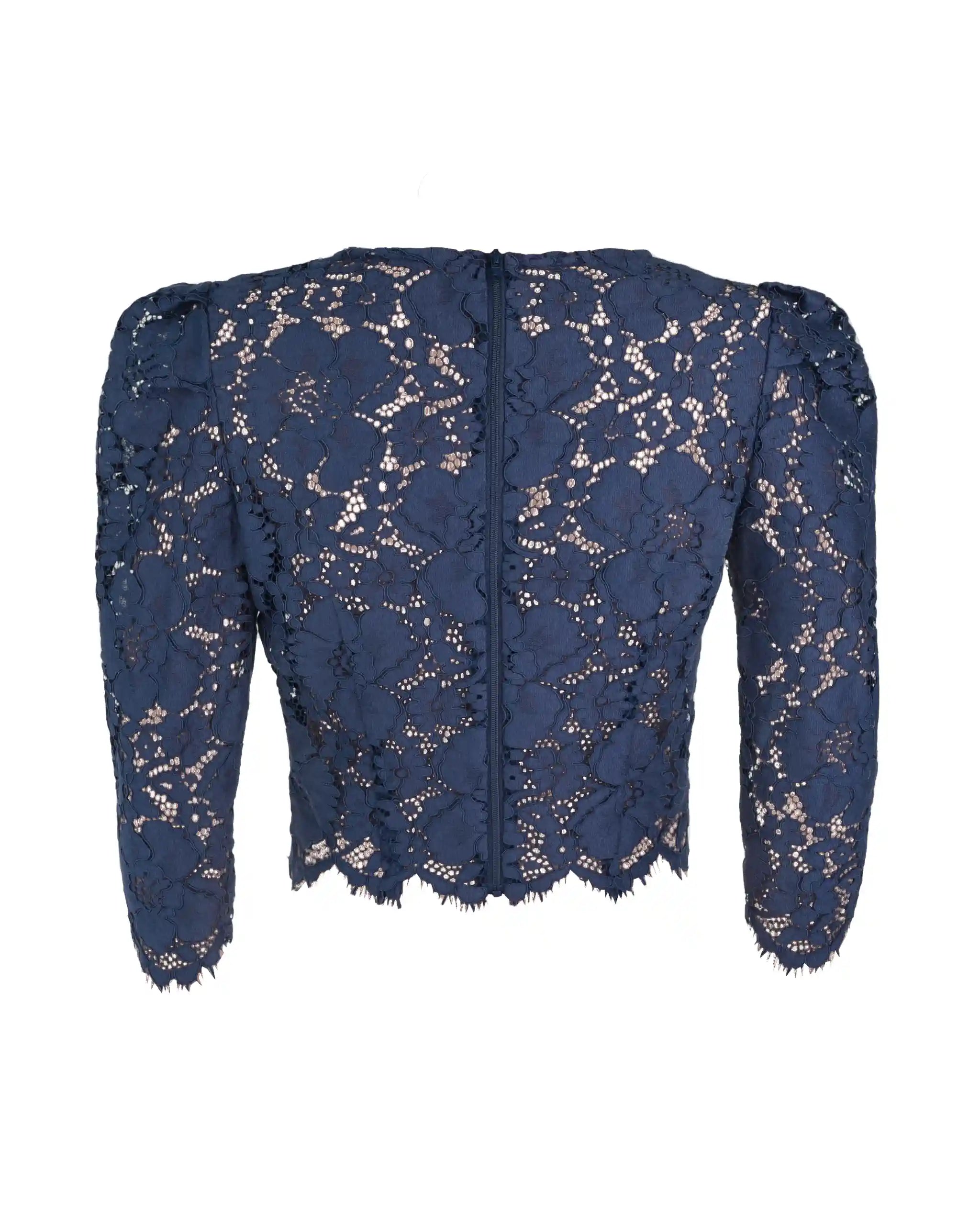 Vintage Spitzentop mit 3/4 Ärmeln in dunkelblau Freisteller hinten