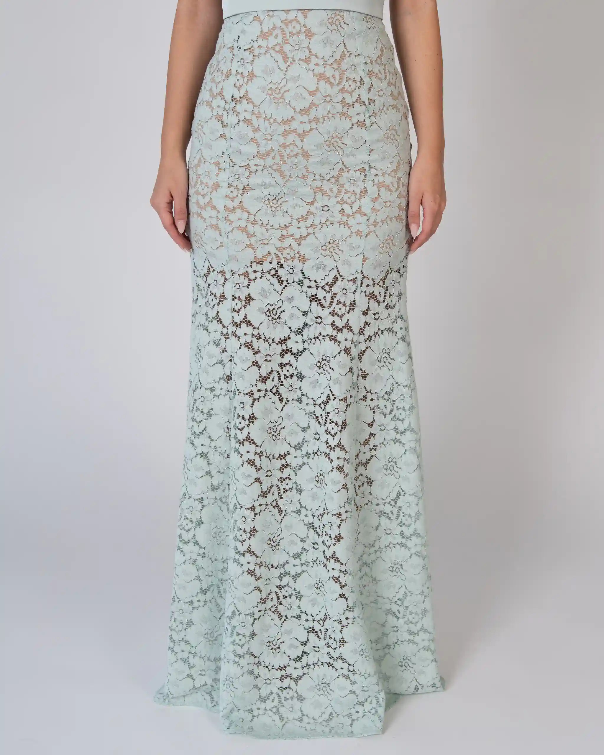 Rose Rock im Fit and Flair Schnitt aus Vintage Spitze in salbeigrün Detailansicht