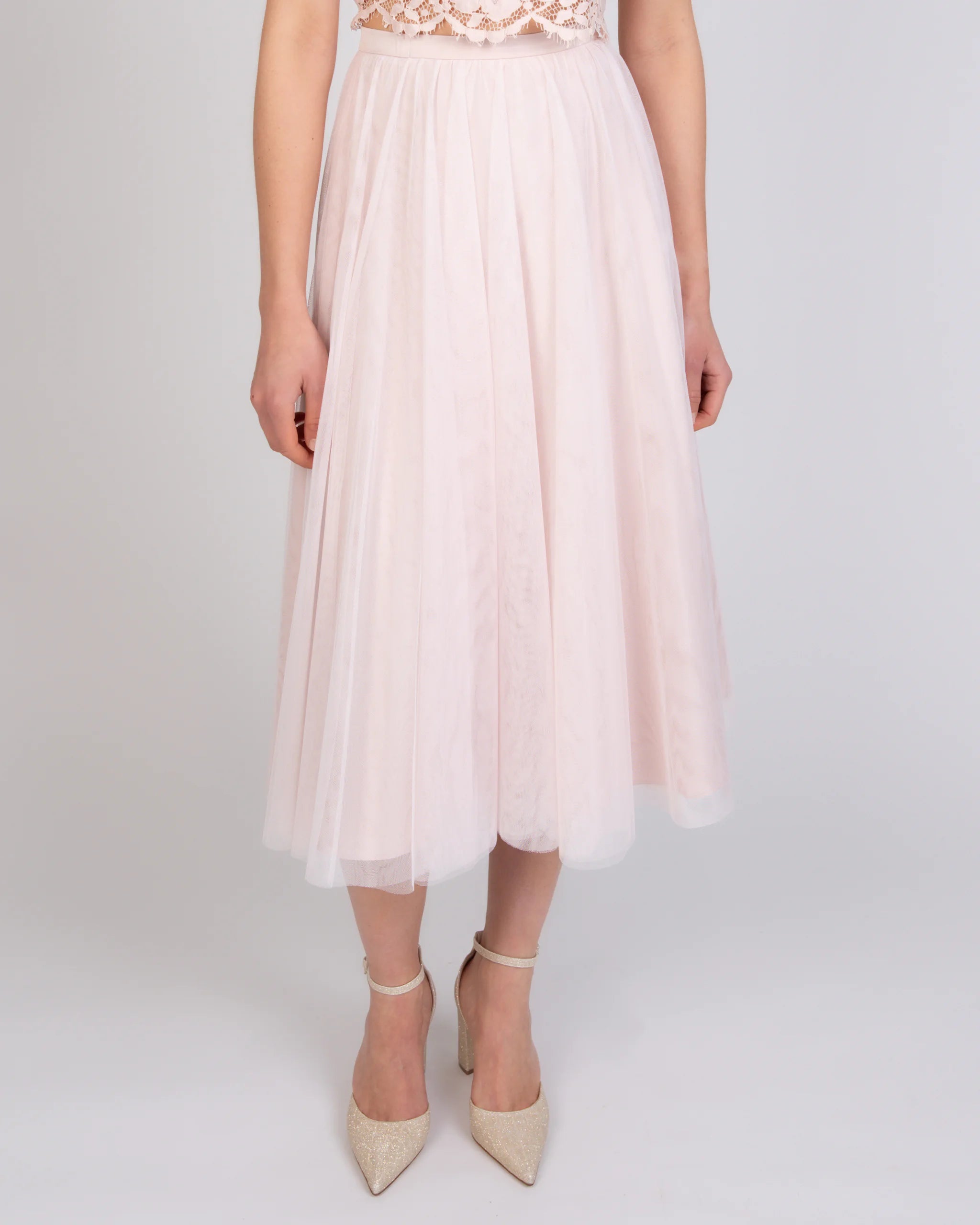 Wadenlanger Tüllrock in rosa Detailansicht
