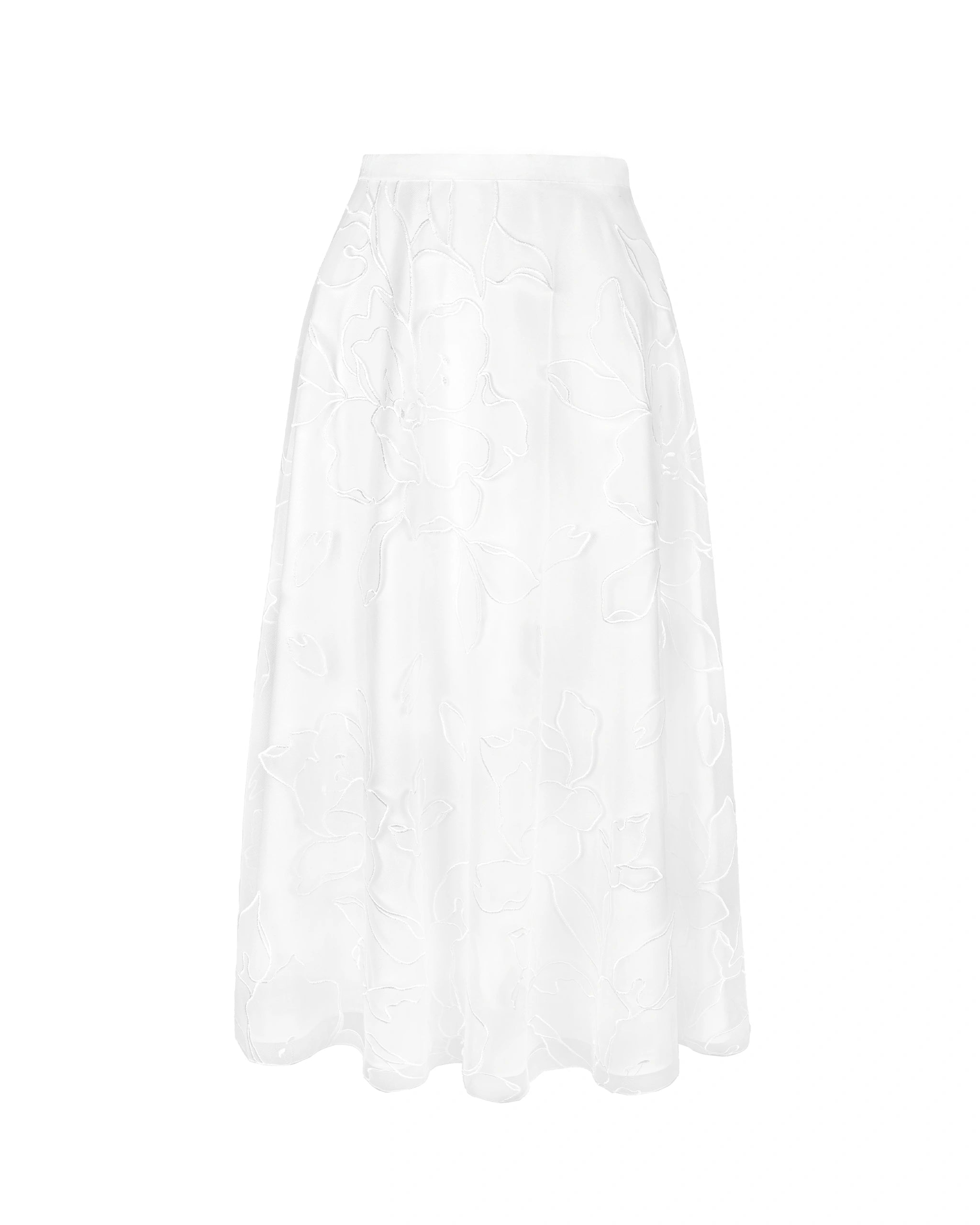 Wadenlanger Braut Tüllrock mit grossen Blüten bestickt Freisteller vorne