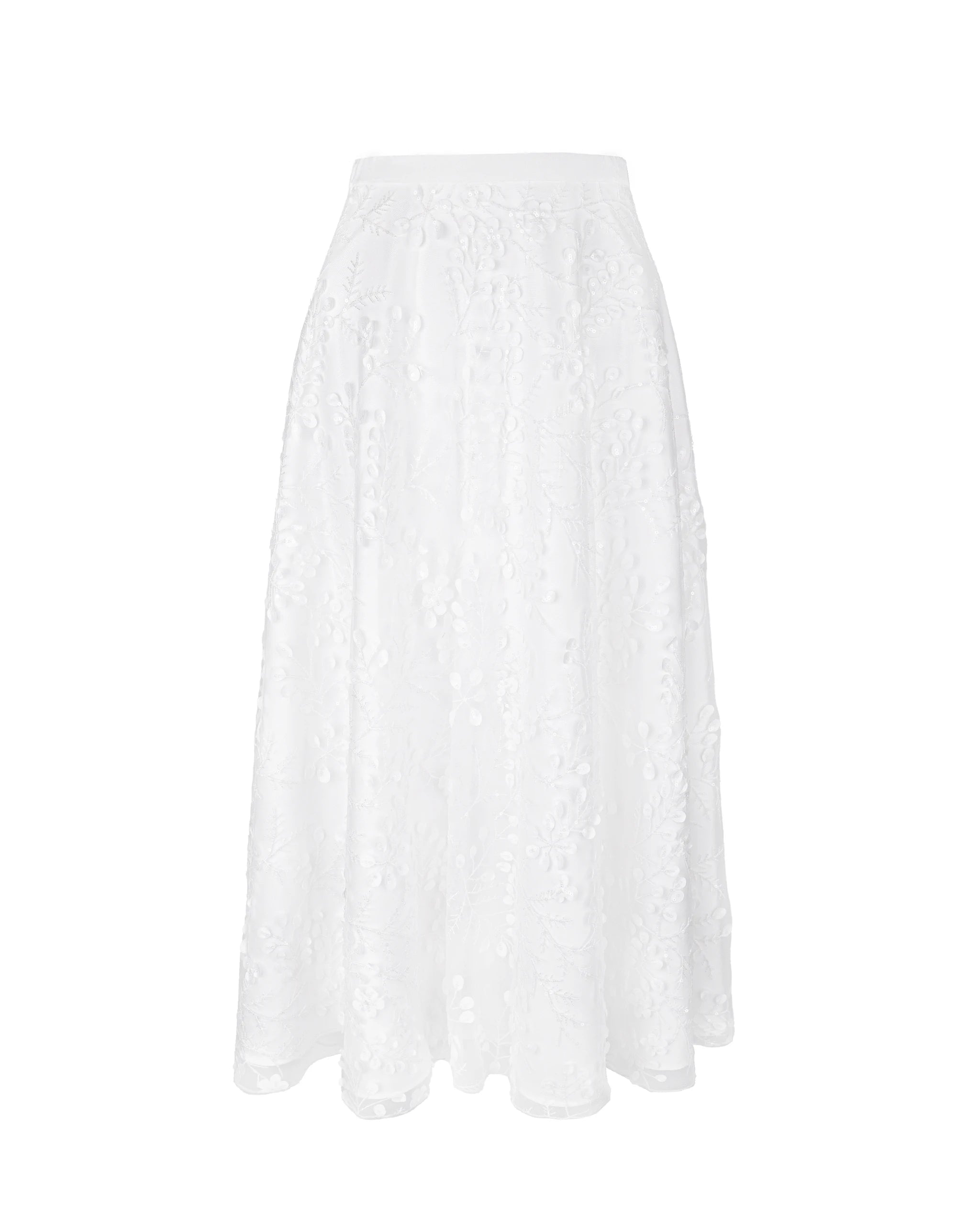 Wadenlanger Braut Tüllrock mit 3D-Blättern und Pailletten Freisteller vorne