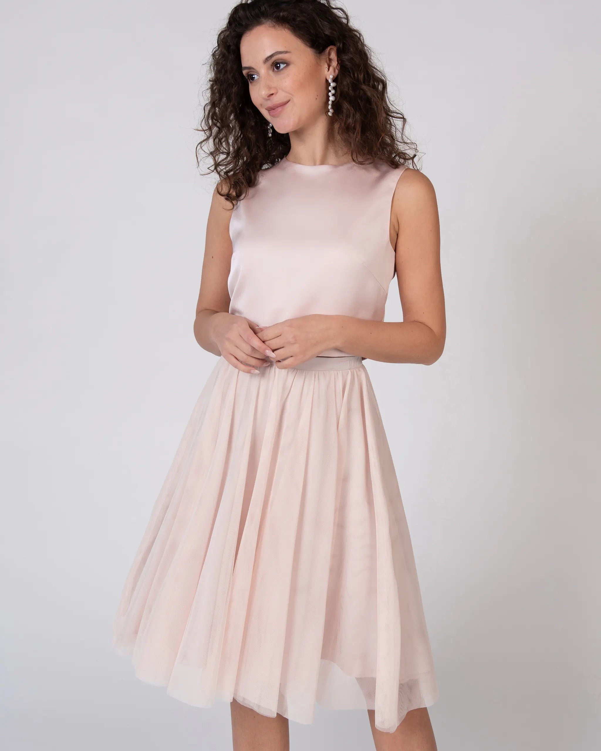 Knielanger Tüllrock kurz in rosa Ansicht vorne